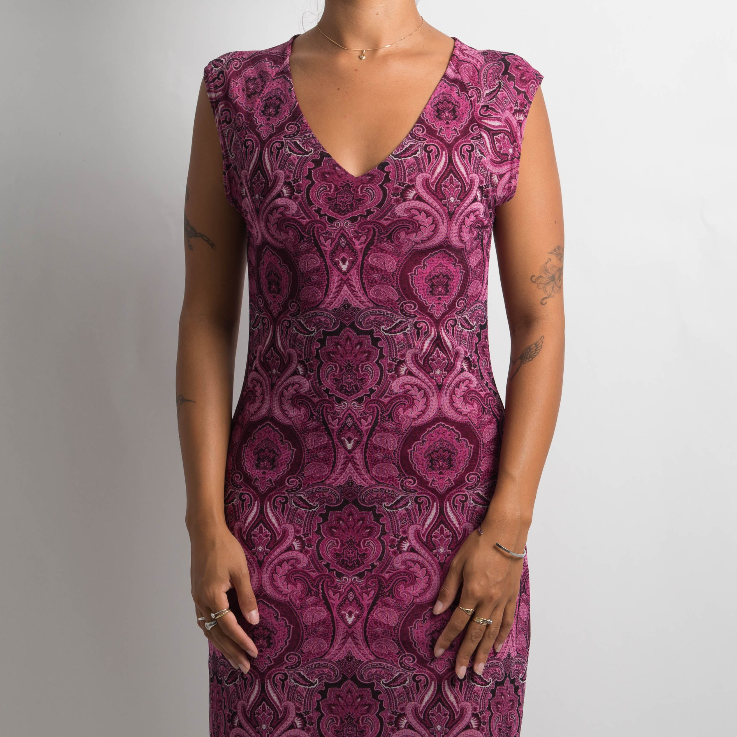 PAISLEY MESH MIDI DRESS