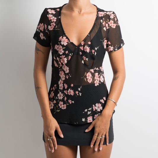 BLACK SHEER FLORAL TOP