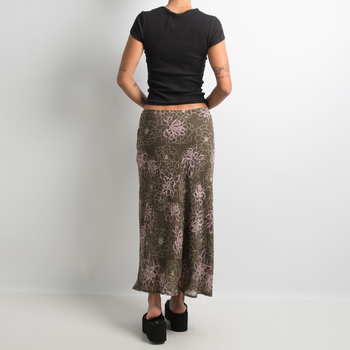 KHAKI FLORAL SKIRT