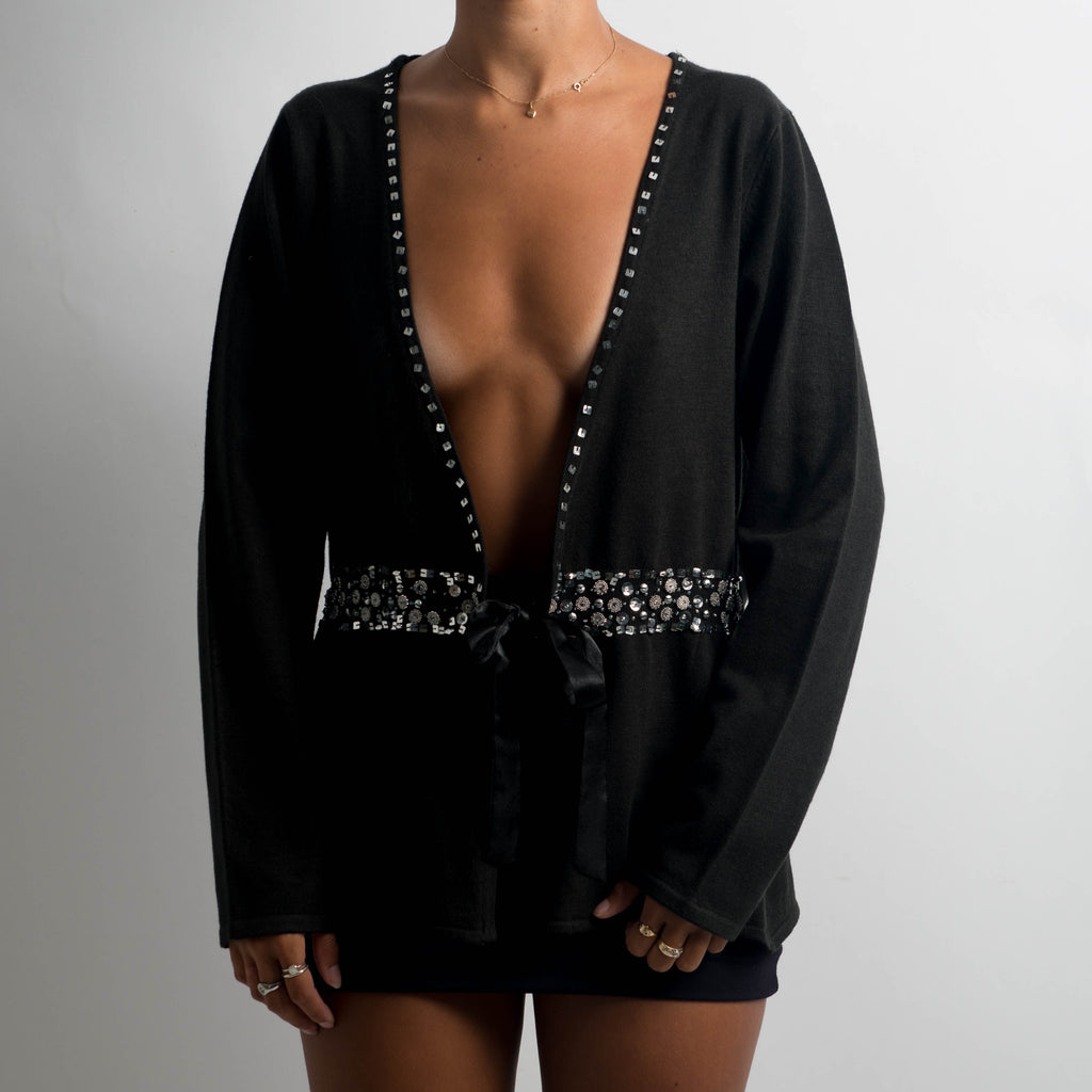 BLACK TIE FRONT CARDIGAN