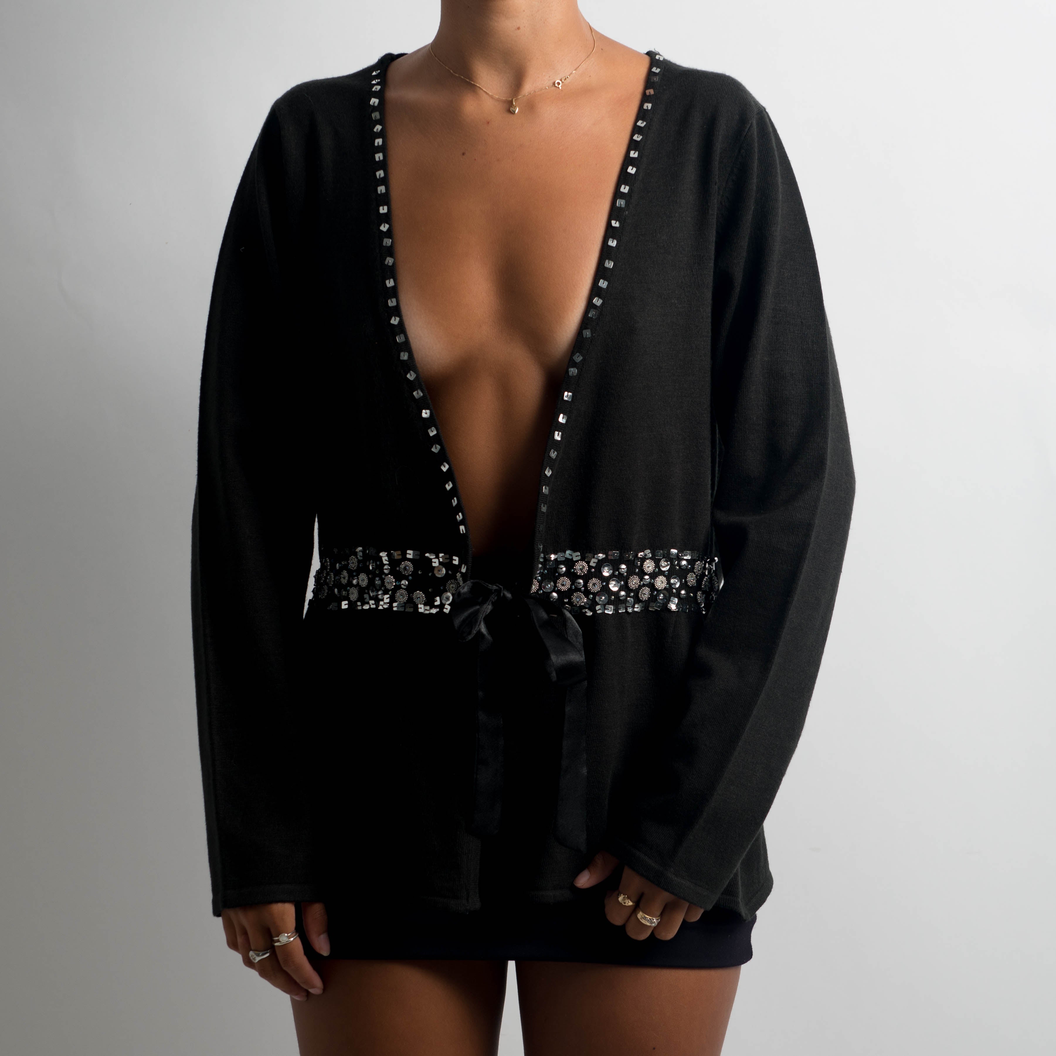 BLACK TIE FRONT CARDIGAN