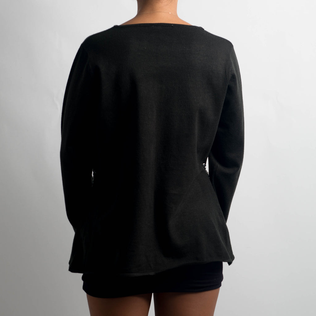 BLACK TIE FRONT CARDIGAN