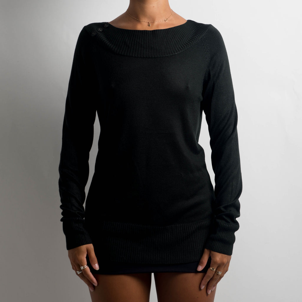 BLACK KNIT LONG SLEEVE TOP