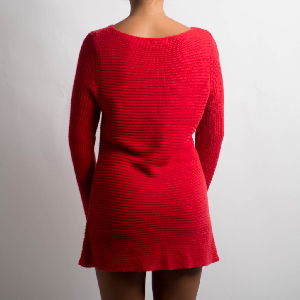RED KNIT LONG SLEEVE MINI DRESS