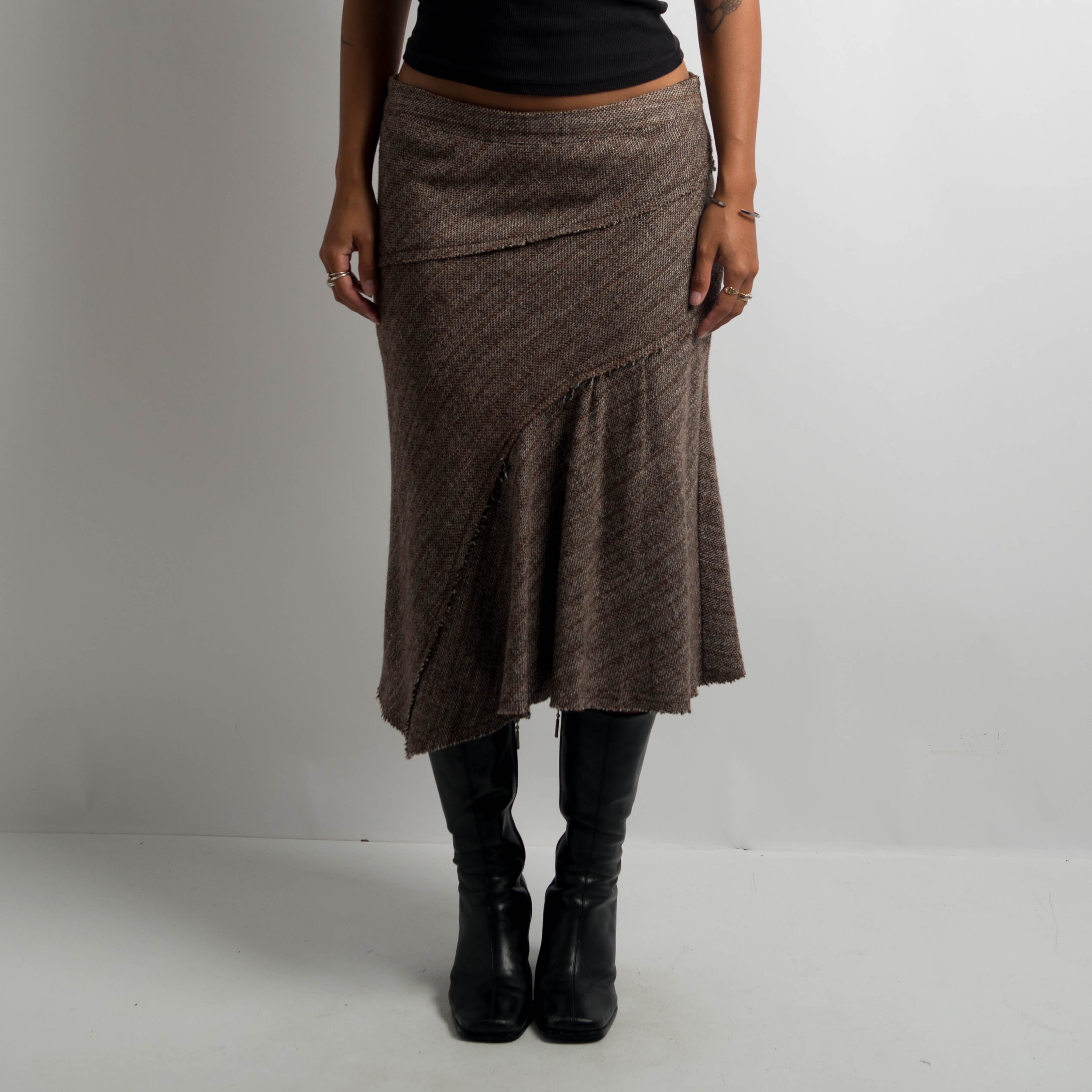 BROWN WOOL MIDI SKIRT