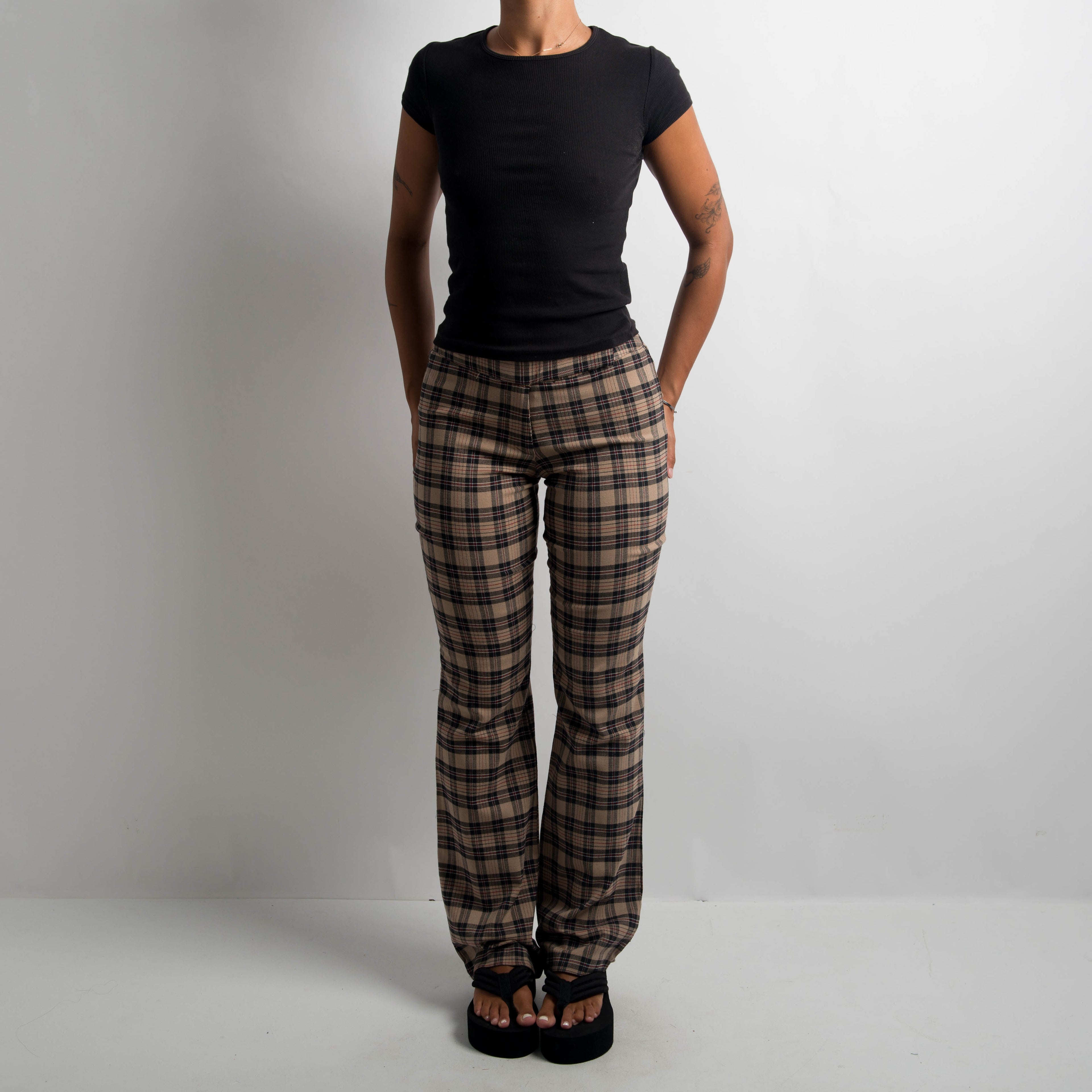 GINGHAM BOOTCUT TROUSERS