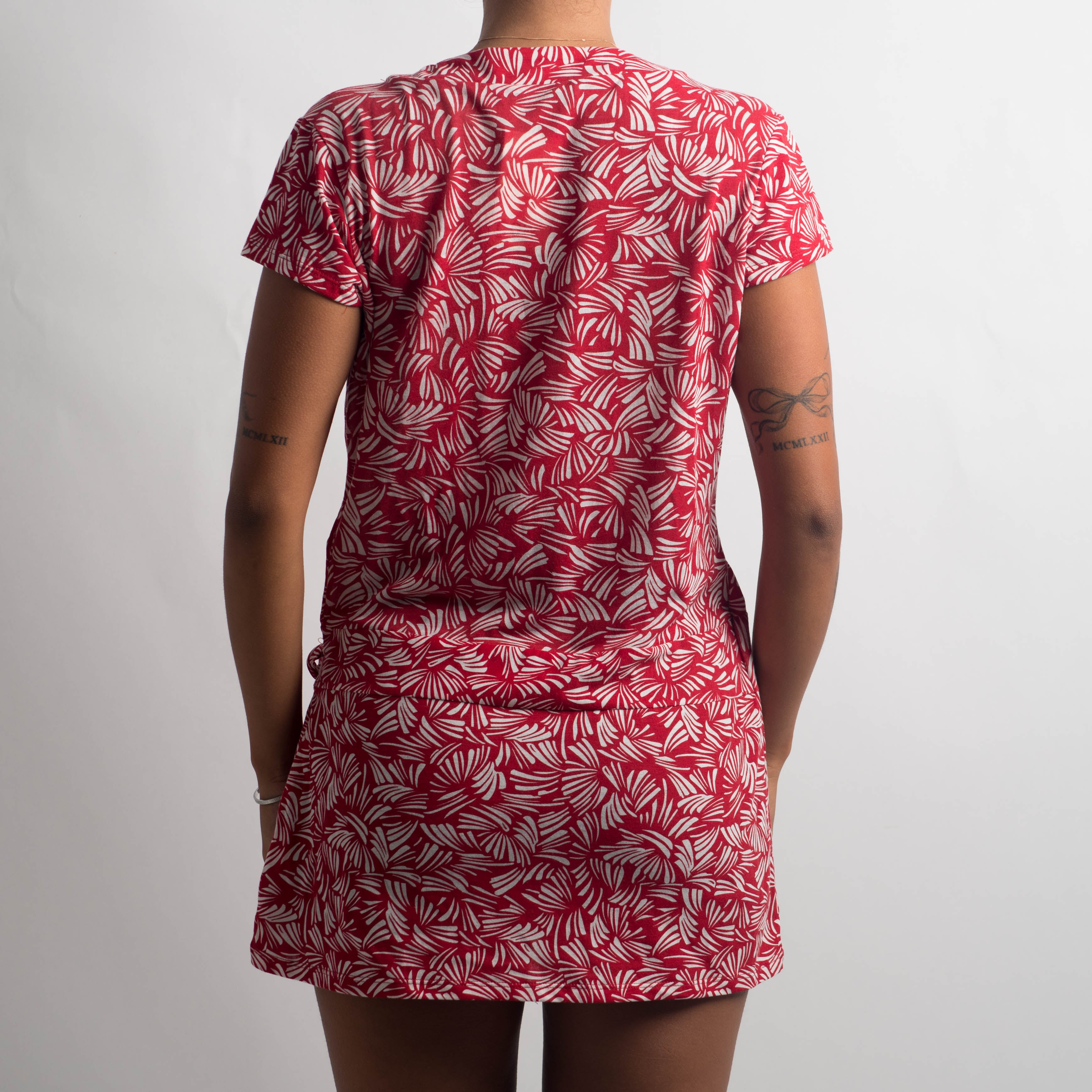 RED WRAP LONGLINE TOP