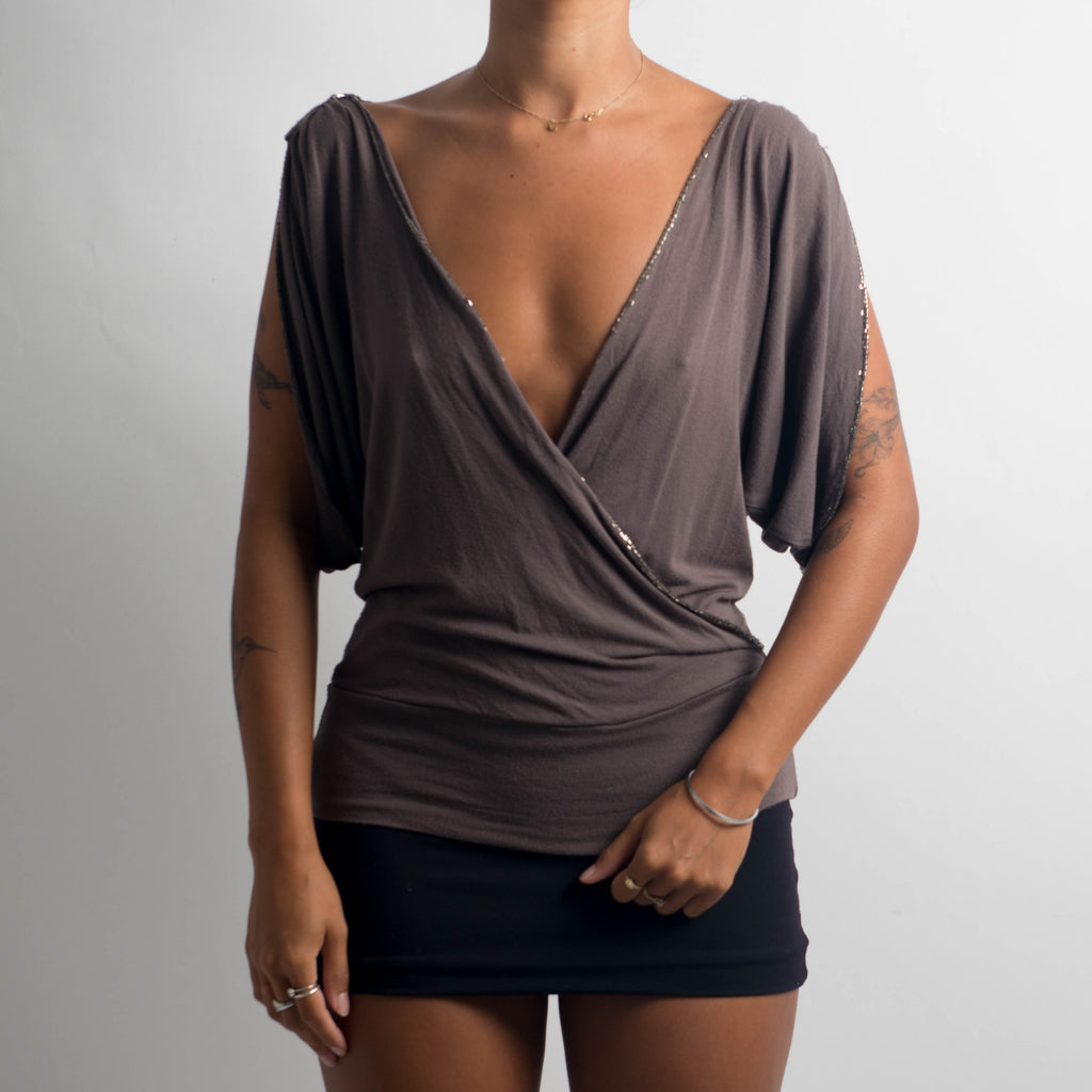 DARK TAUPE STRETCH TOP