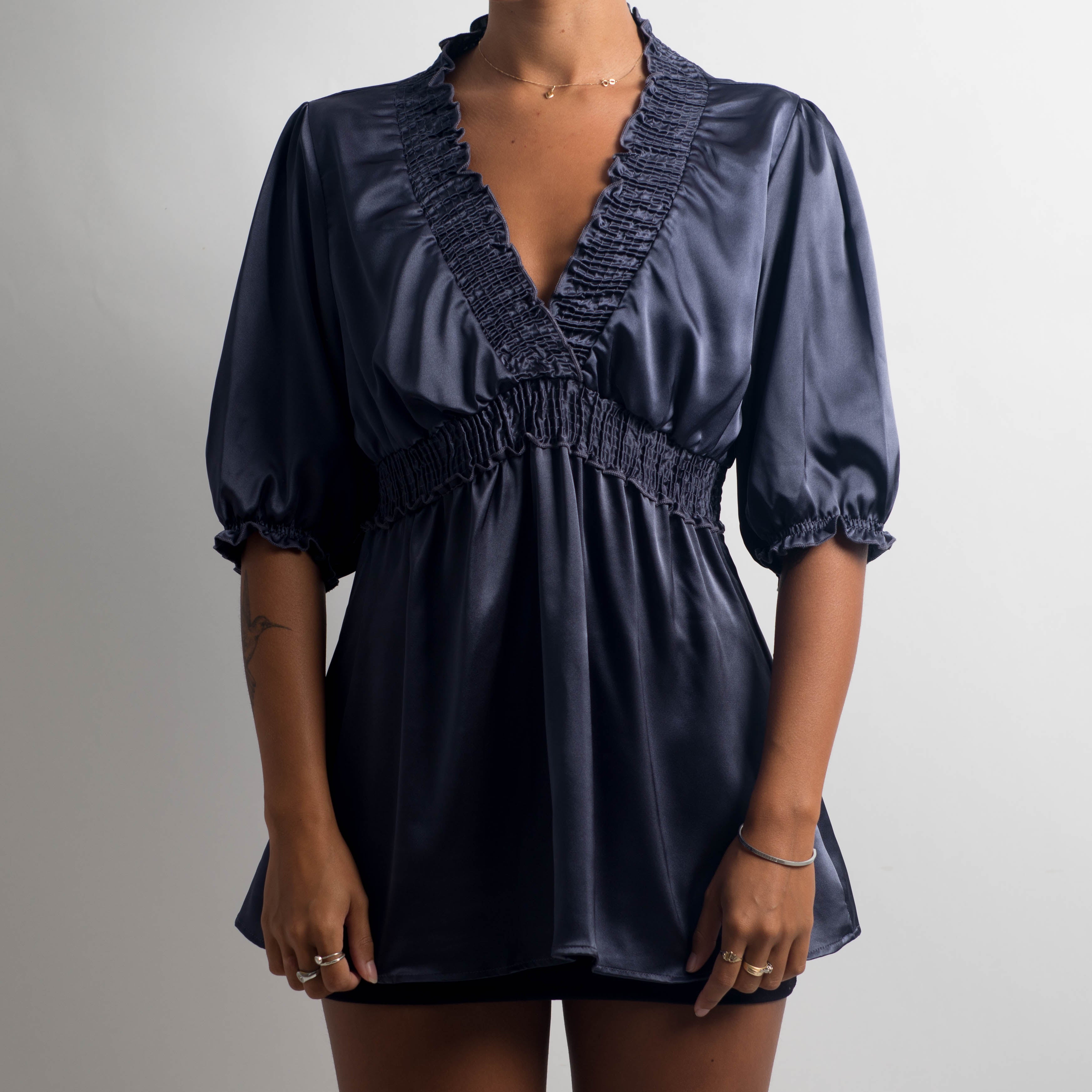 SHIRRED SATIN BLOUSE