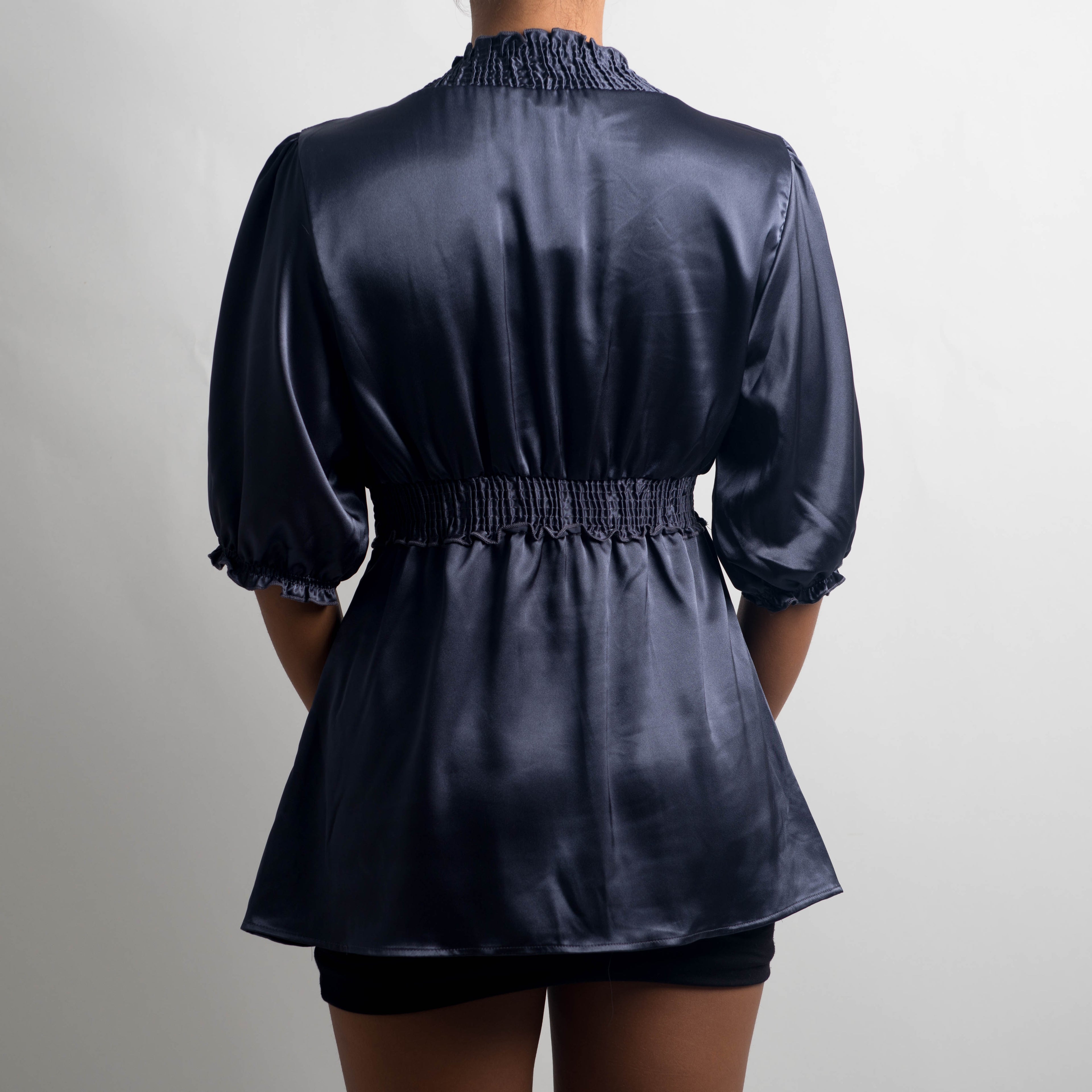SHIRRED SATIN BLOUSE
