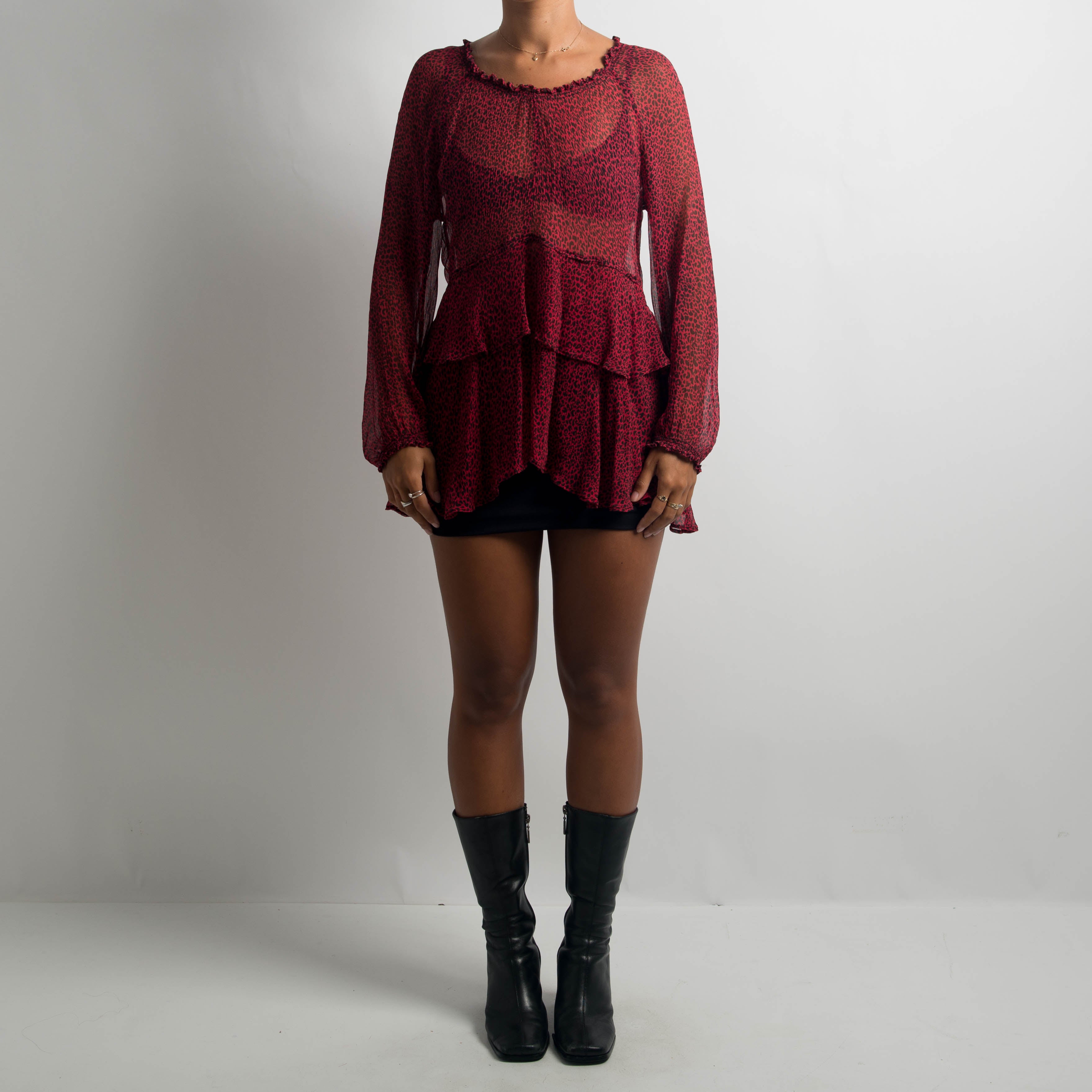 RED SHEER SILK PATTERN TOP