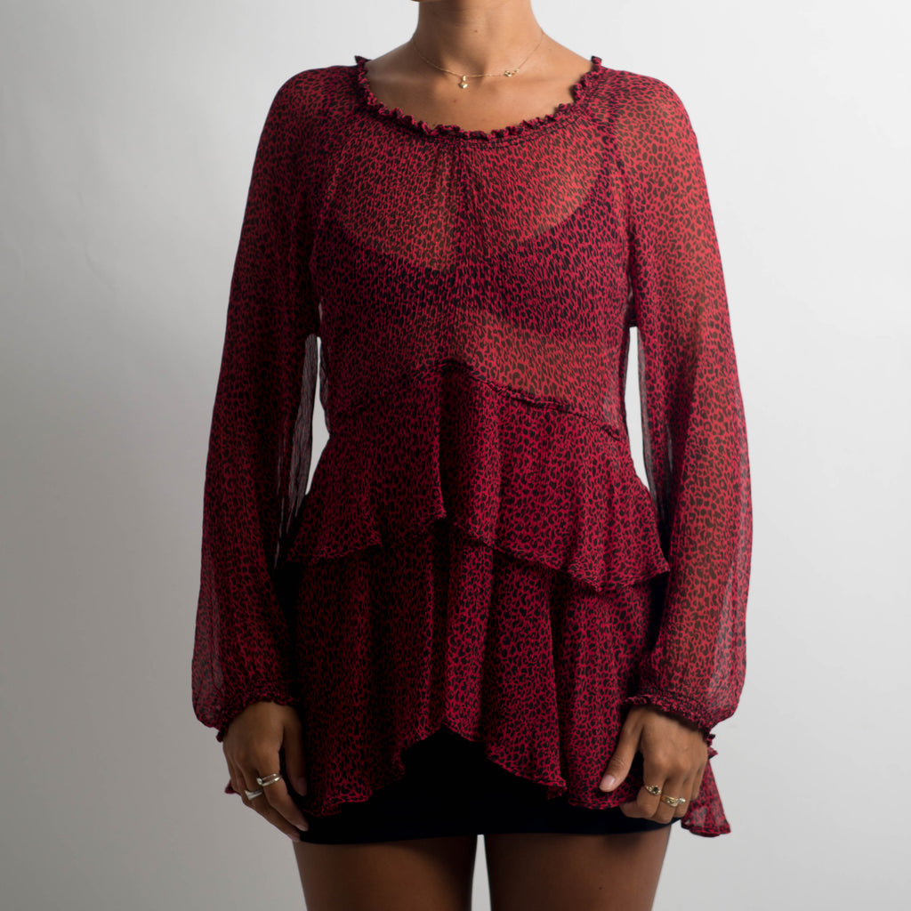 RED SHEER SILK PATTERN TOP