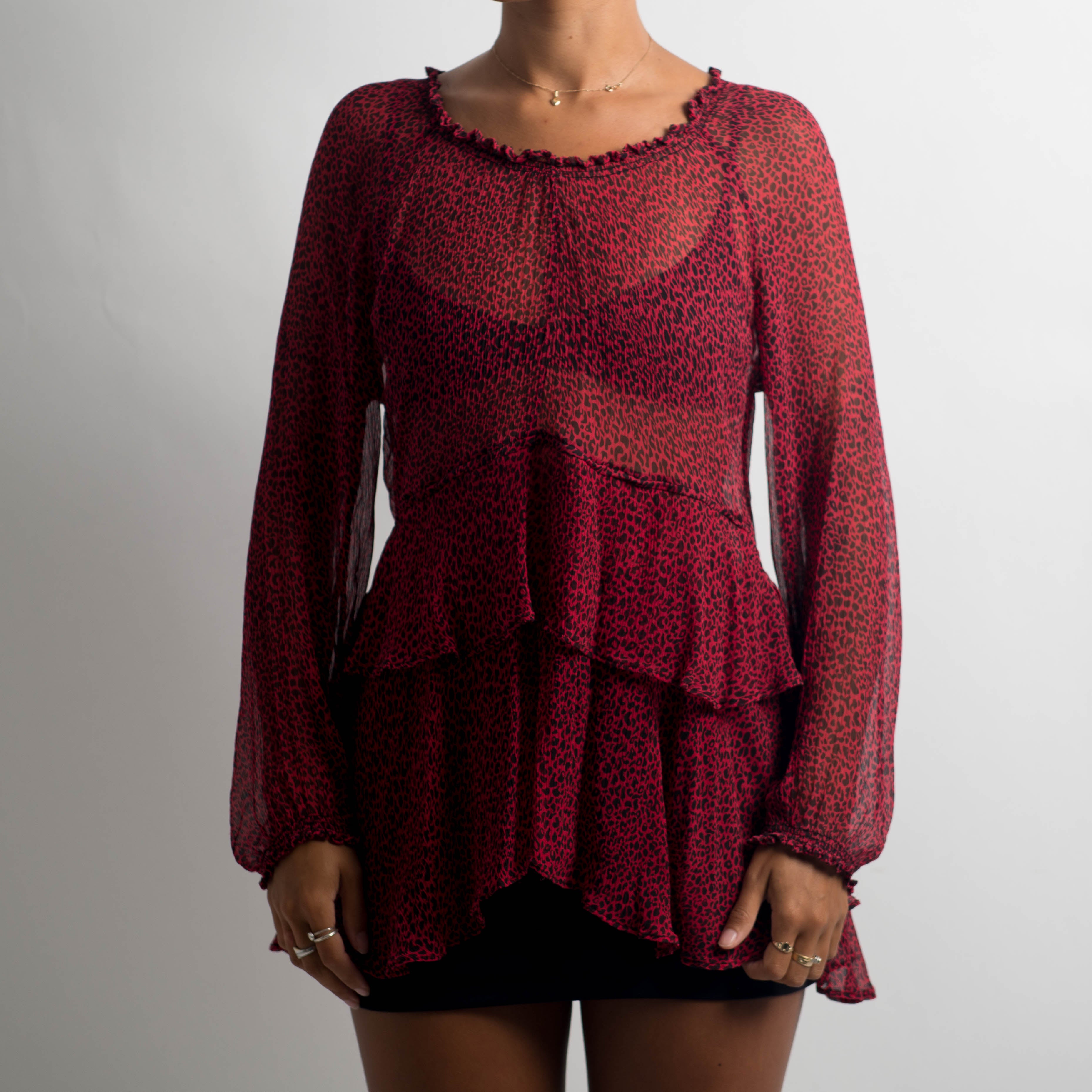 RED SHEER SILK PATTERN TOP
