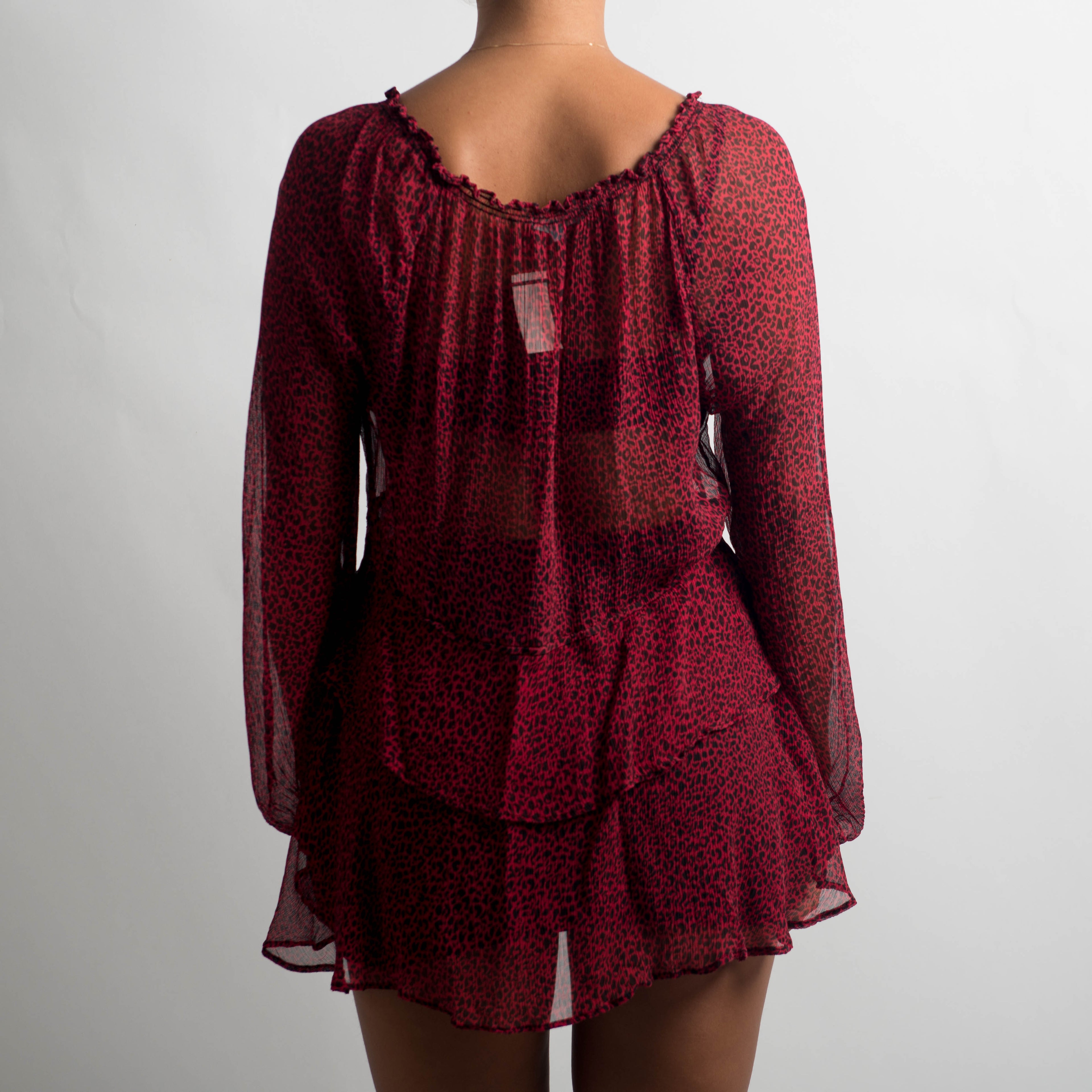 RED SHEER SILK PATTERN TOP