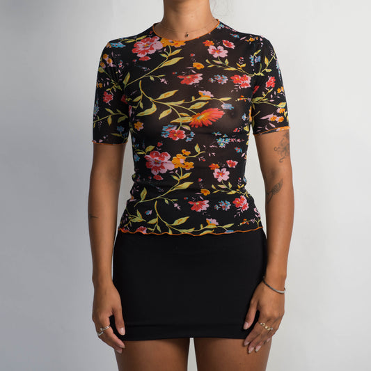 BLACK FLORAL MESH TOP