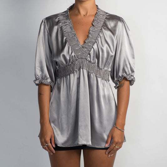 SILVER SATIN TOP