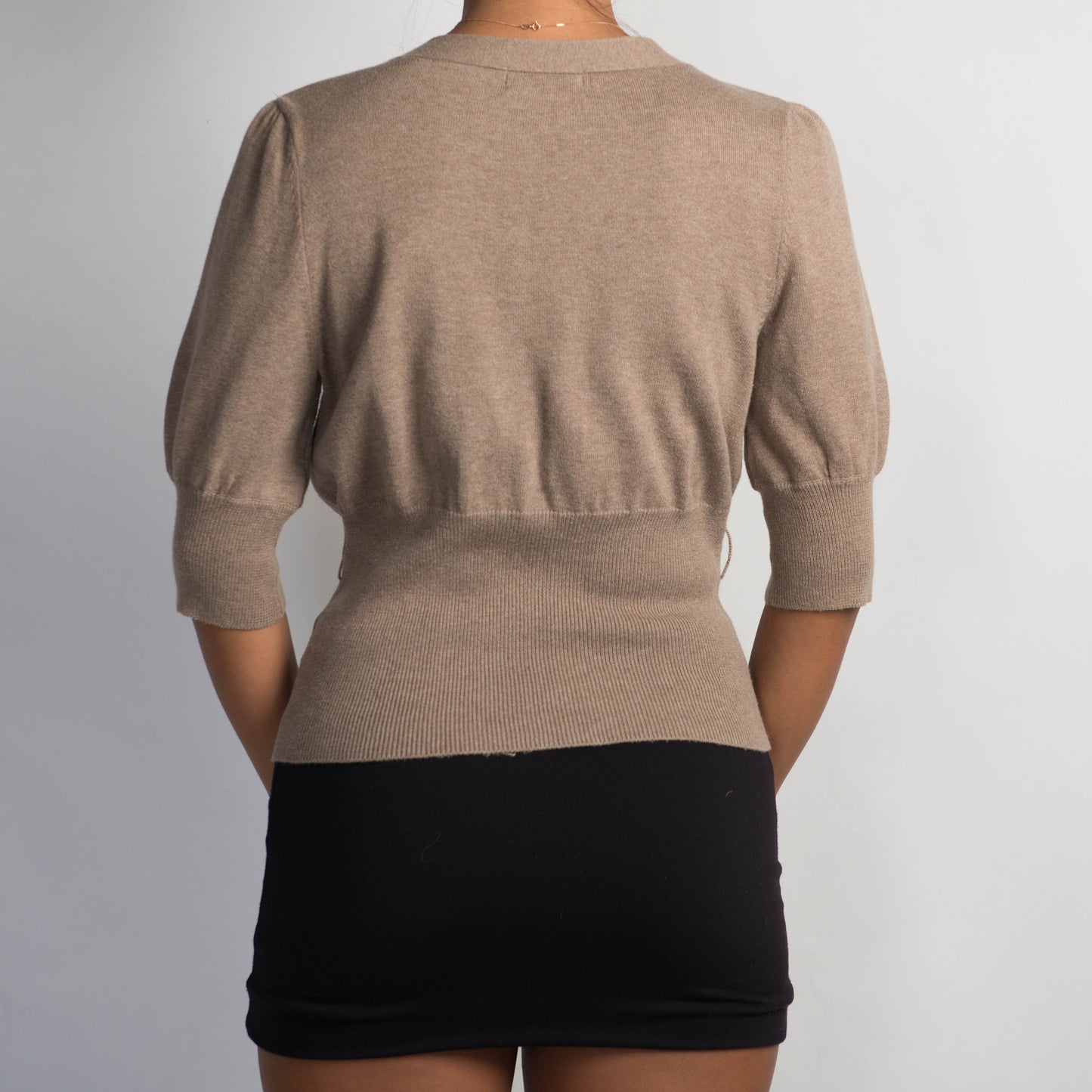 BEIGE 1/2 SLEEVE CARDIGAN