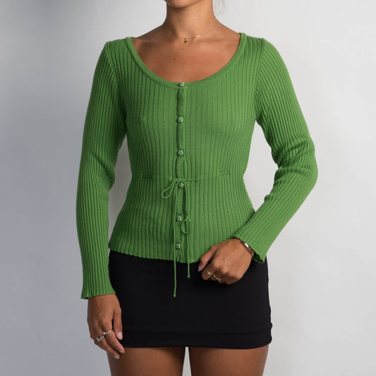 GREEN DRAWSTRING CARDIGAN