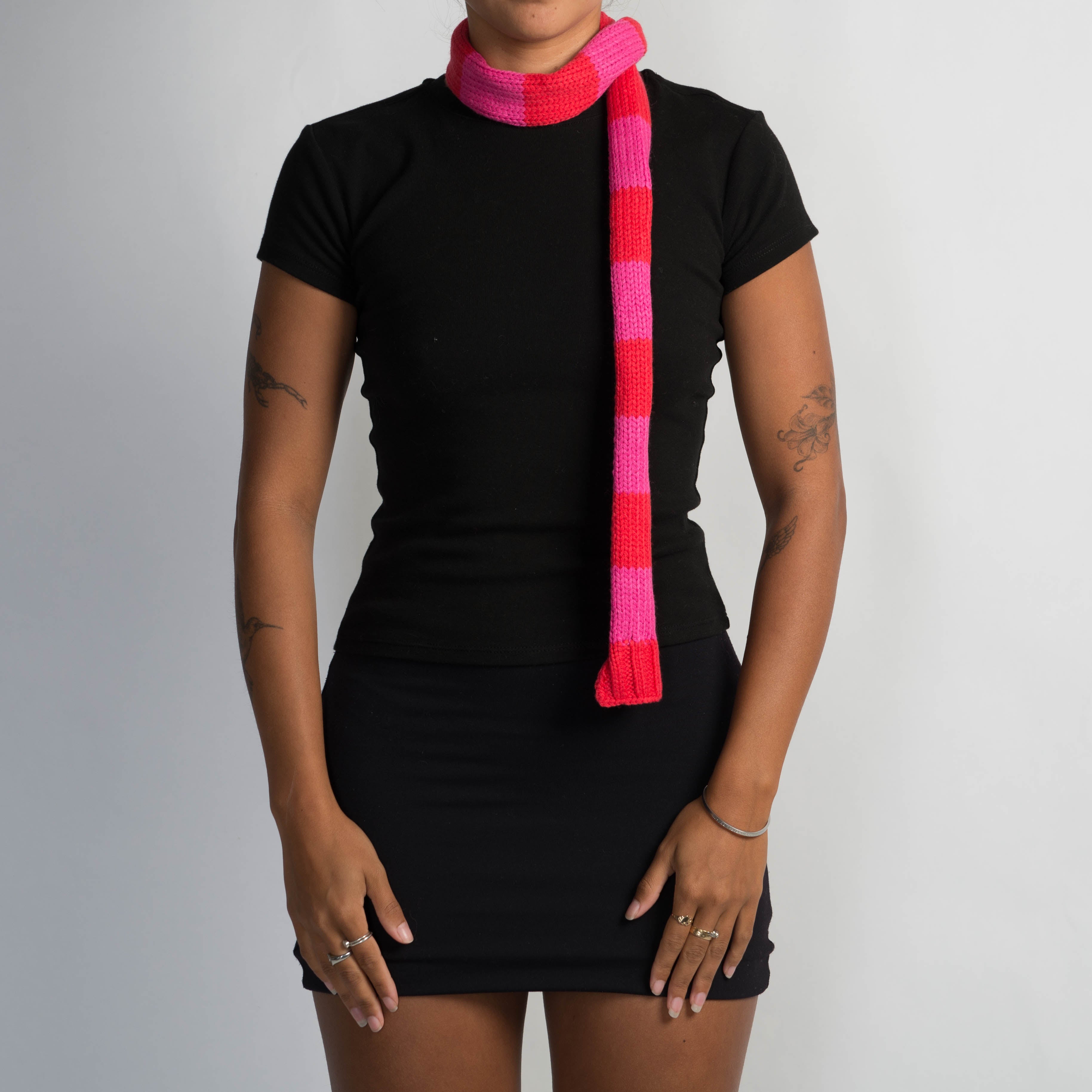 PINK STRIPE SKINNY SCARF