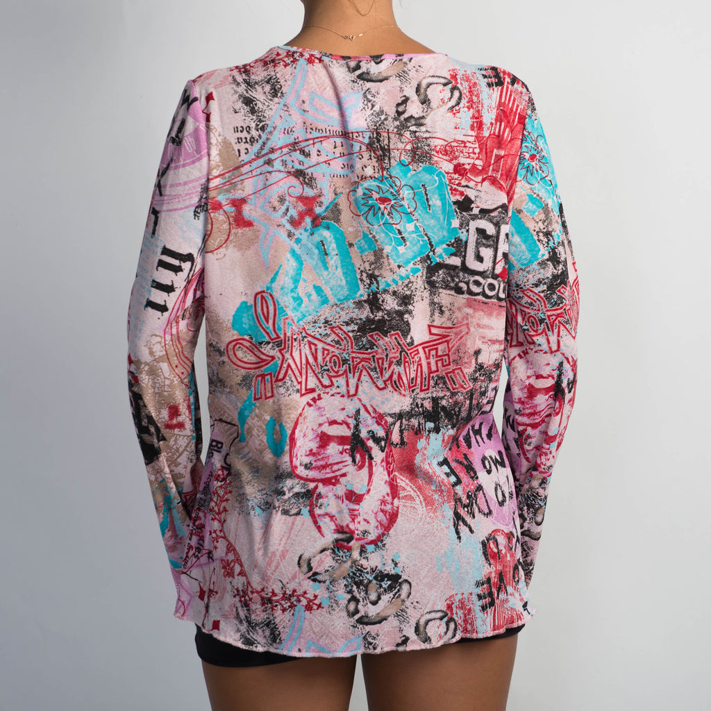 PINK MESH LONG SLEEVE TOP