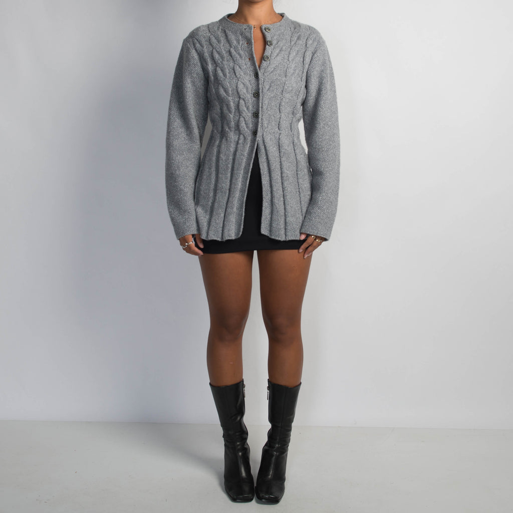 GREY CABLE KNIT CARDIGAN