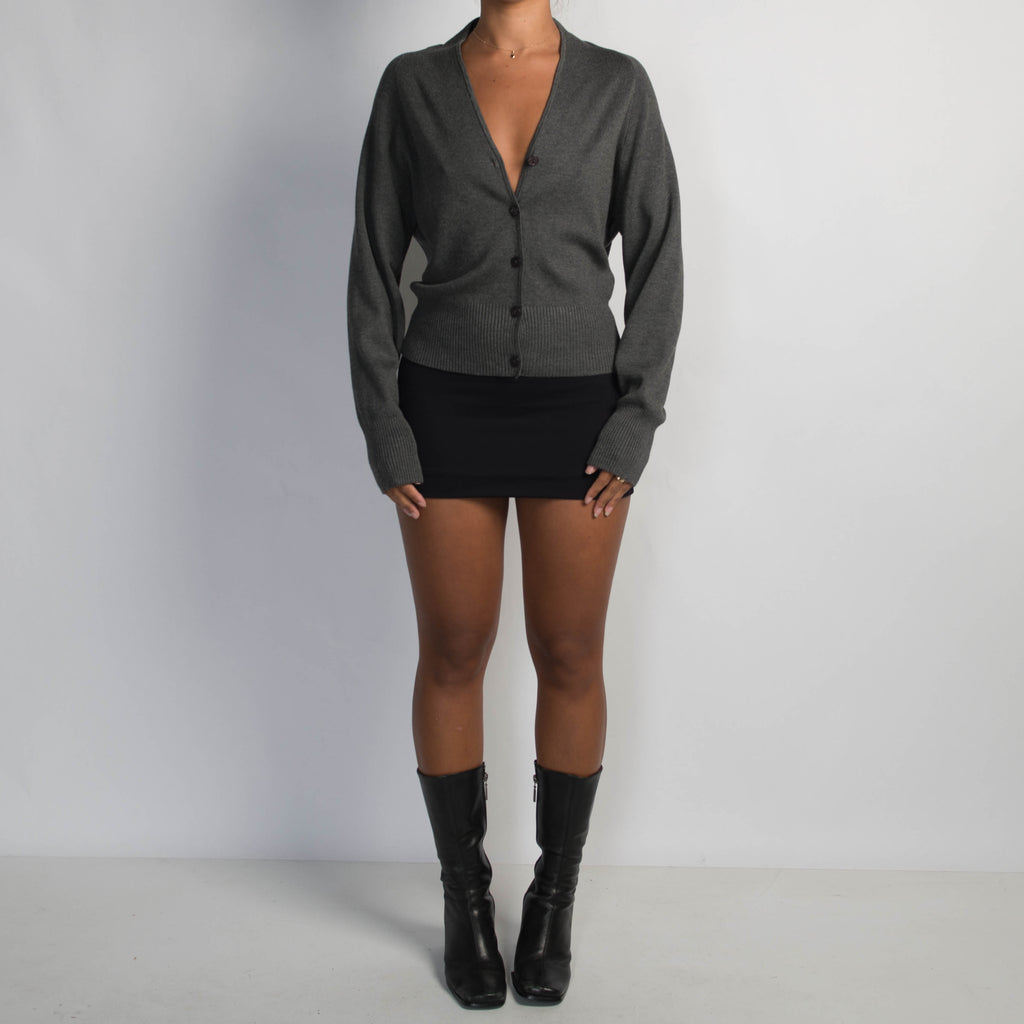 CHARCOAL BUTTON CARDIGAN
