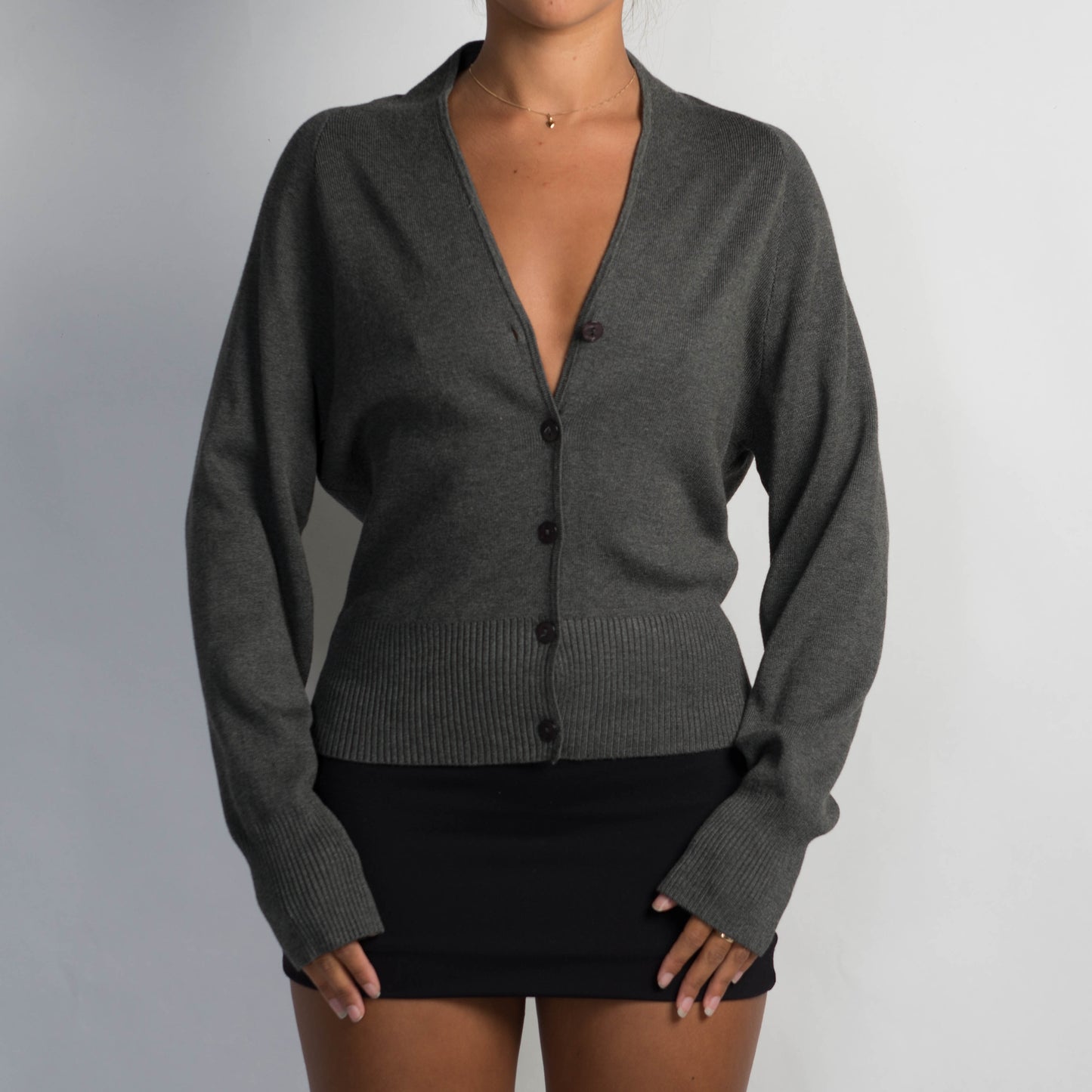 CHARCOAL BUTTON CARDIGAN