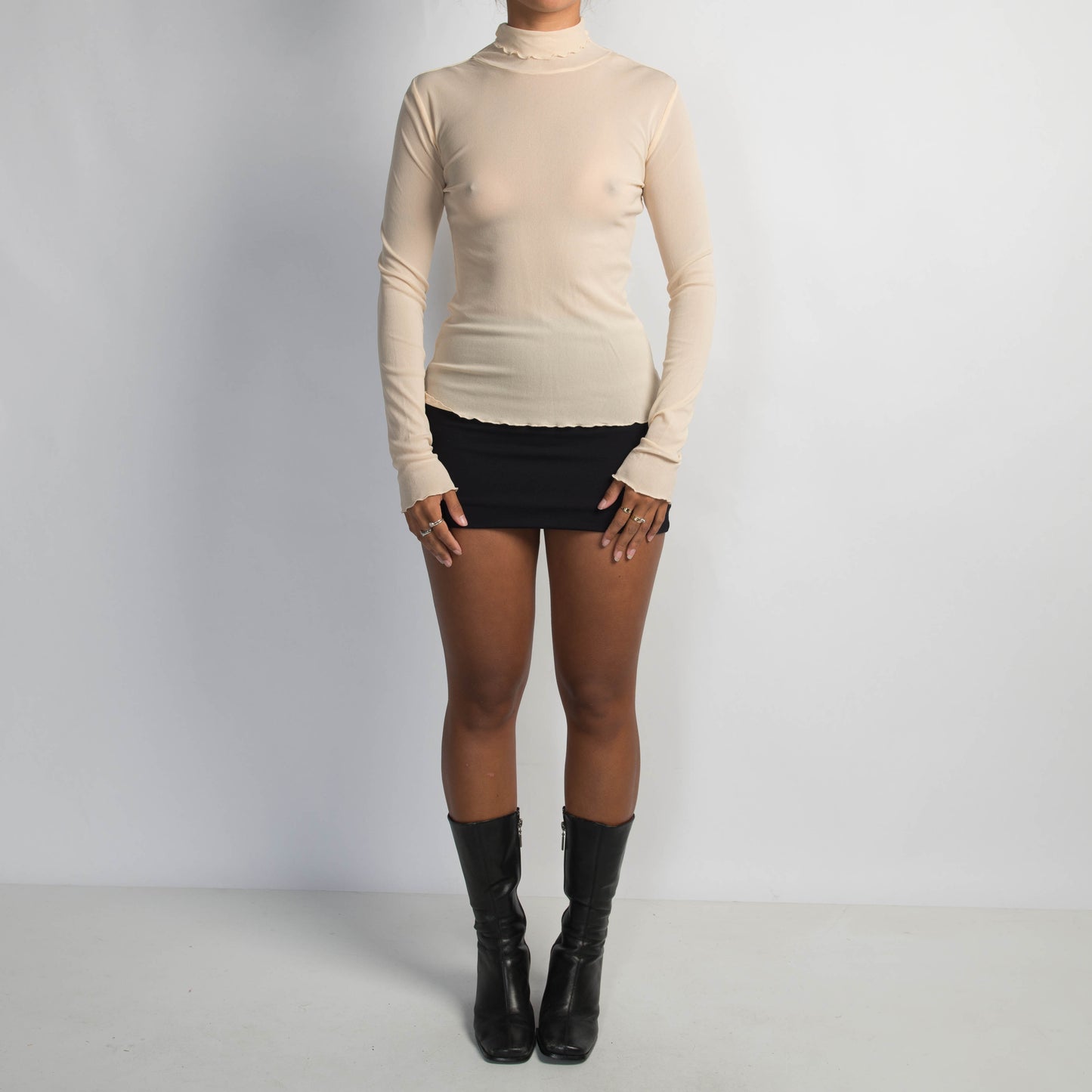 NUDE SHEER LONG SLEEVE TOP