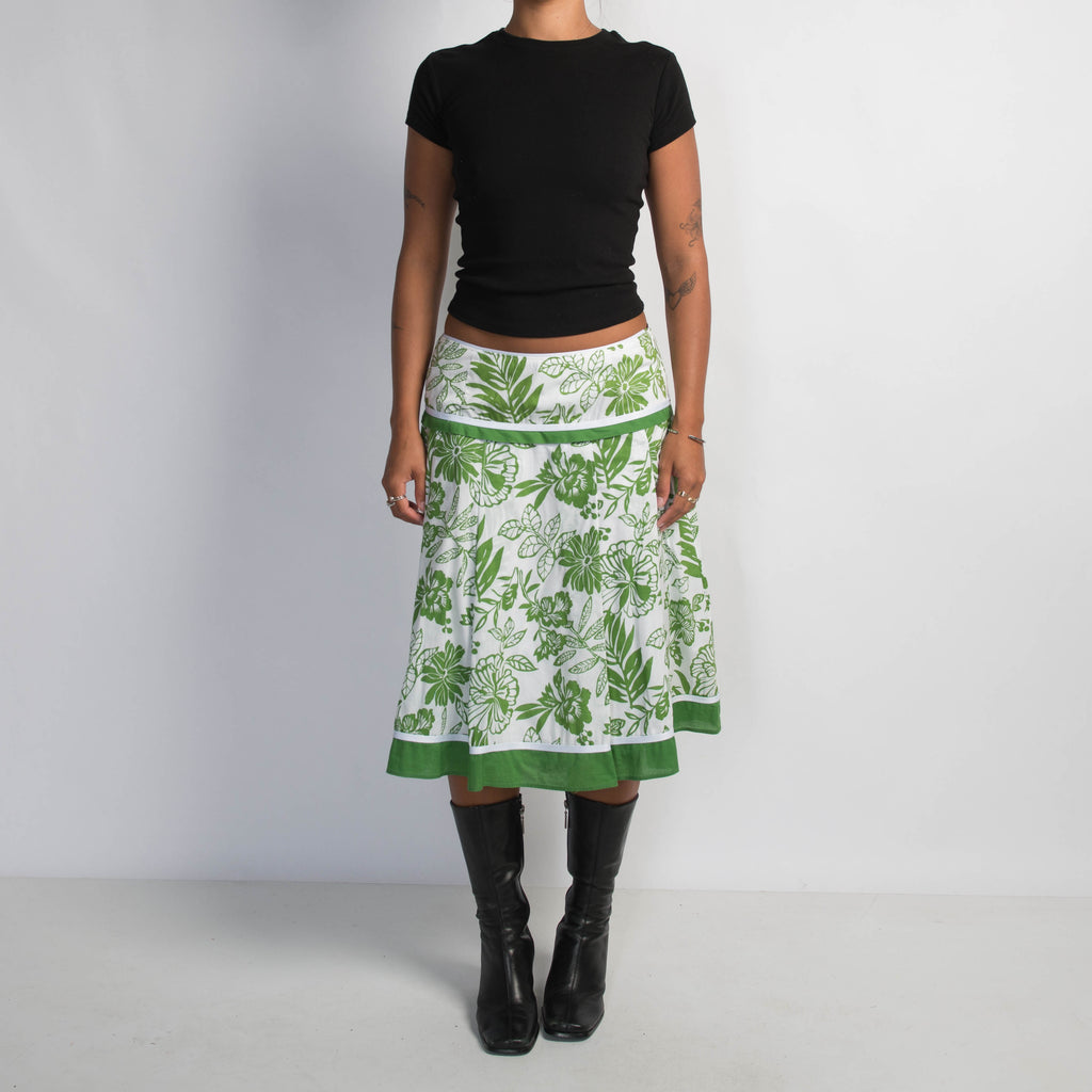 GREEN FLORAL MIDI SKIRT