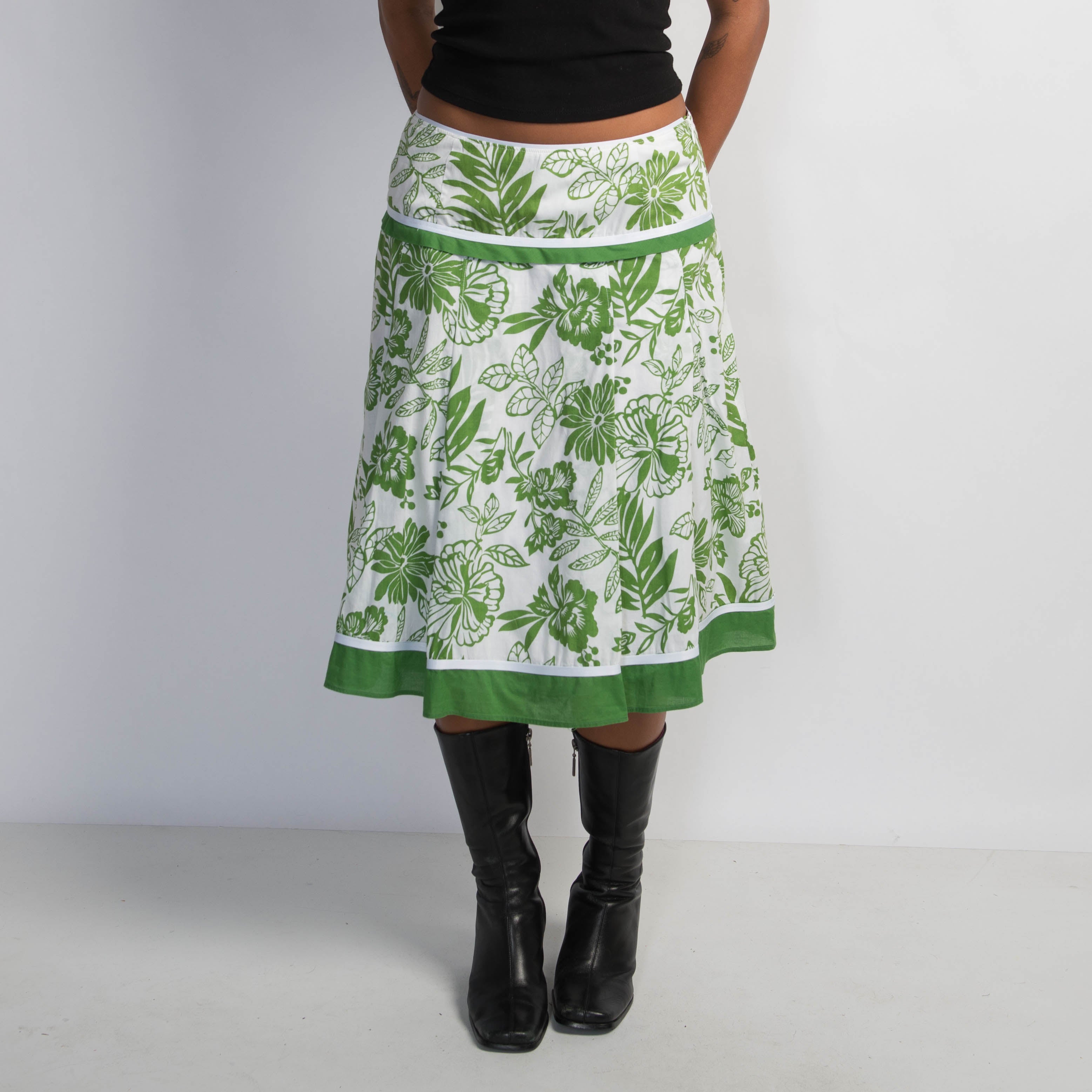 GREEN FLORAL MIDI SKIRT