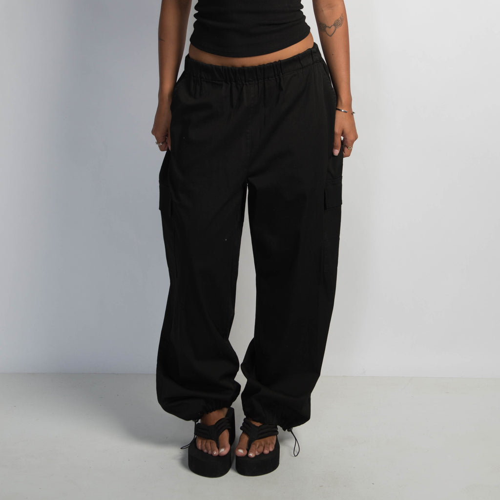 BLACK COTTON CARGO PANTS