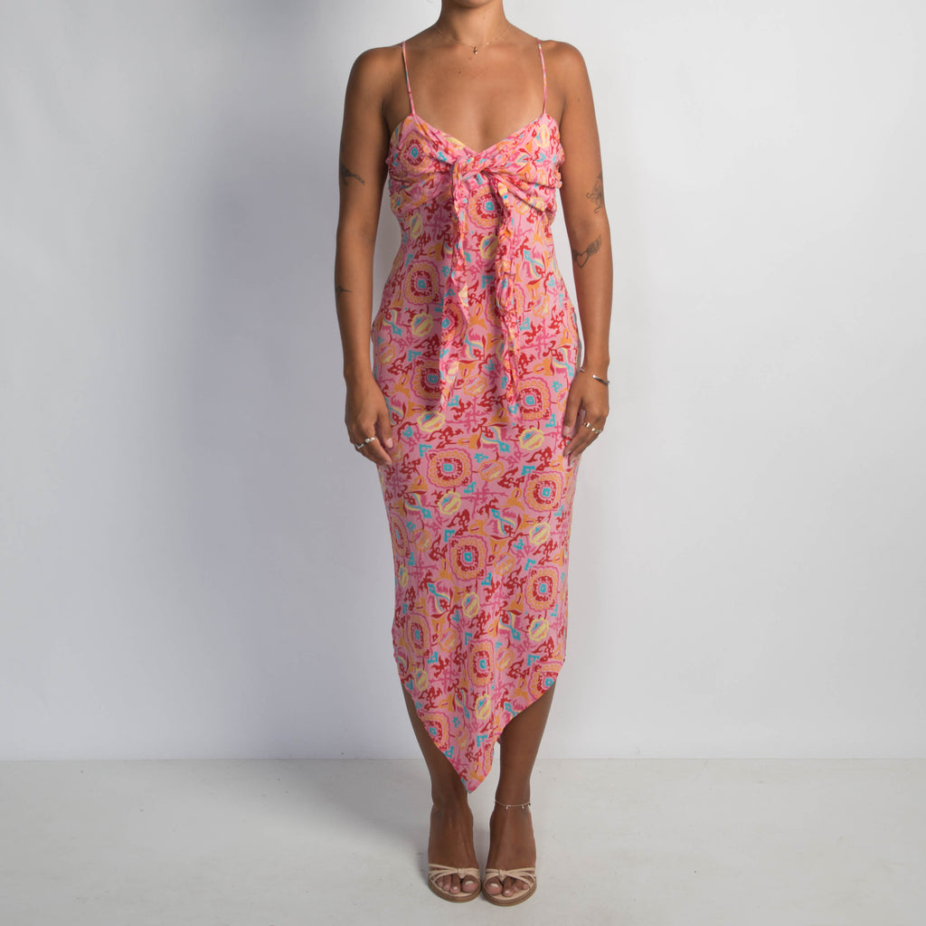 PINK PATTERN SILK MIDI DRESS