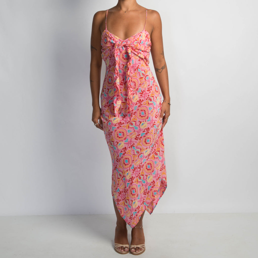 PINK PATTERN SILK MIDI DRESS