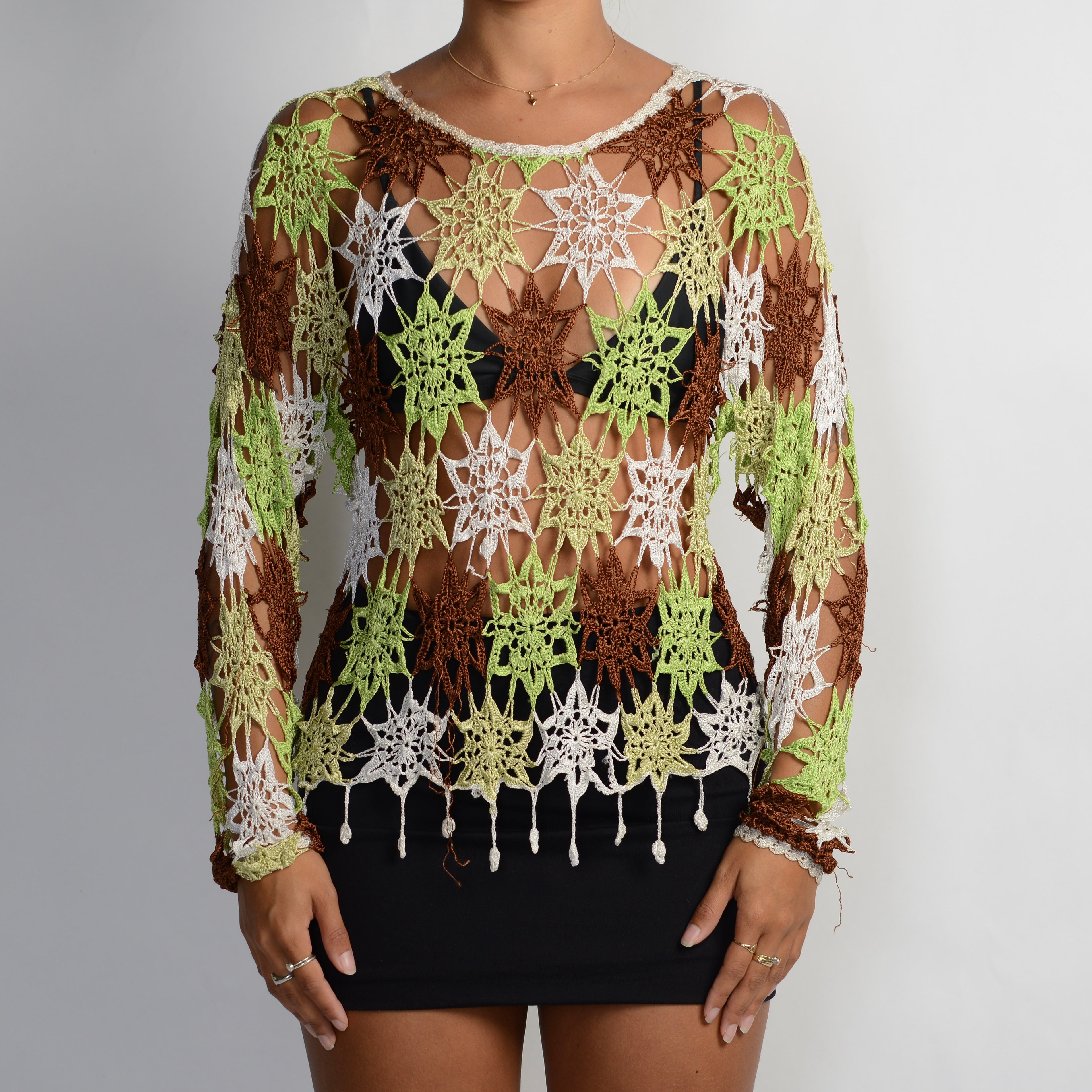 GREEN FLORAL CROCHET TOP