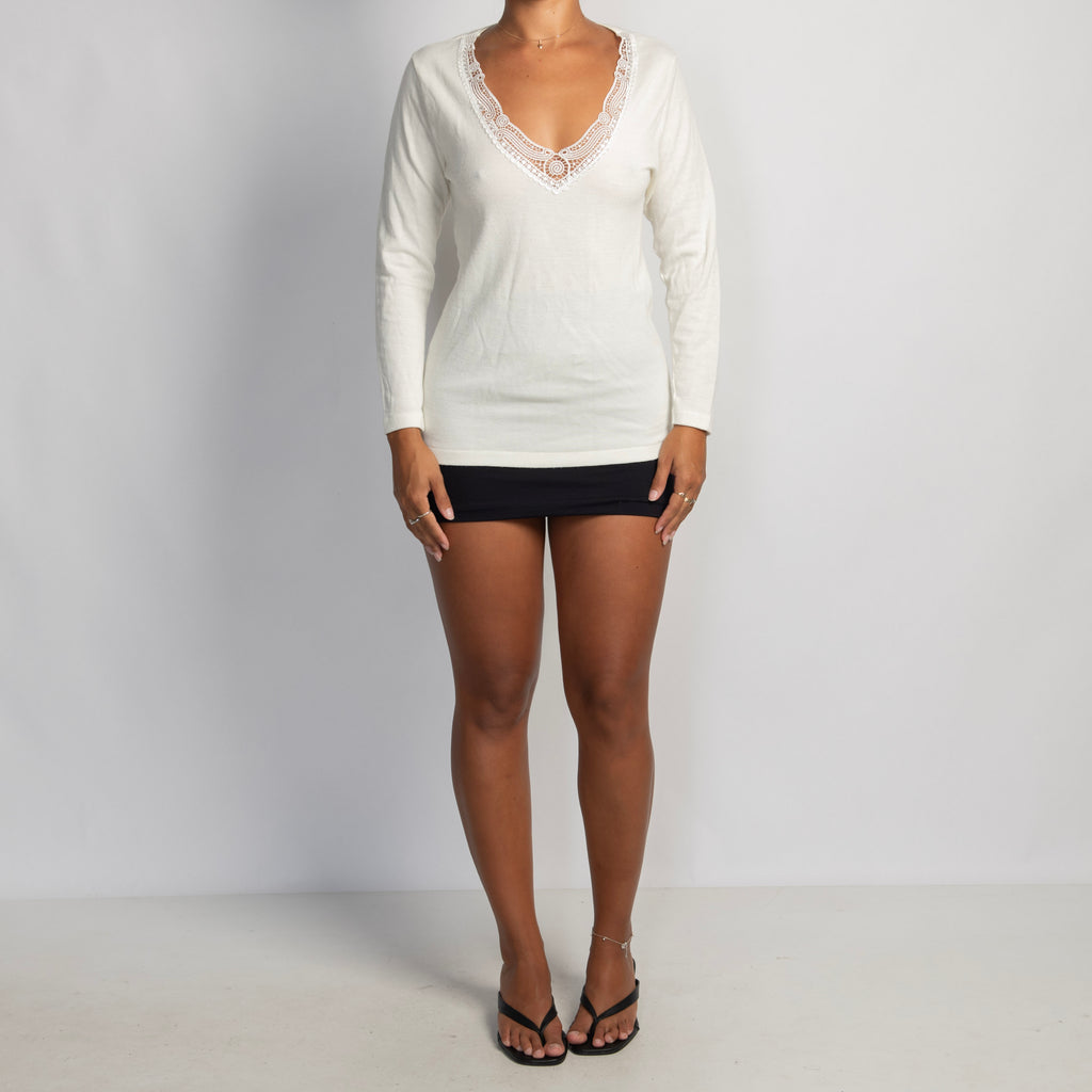 CREAM WOOL LONG SLEEVE TOP