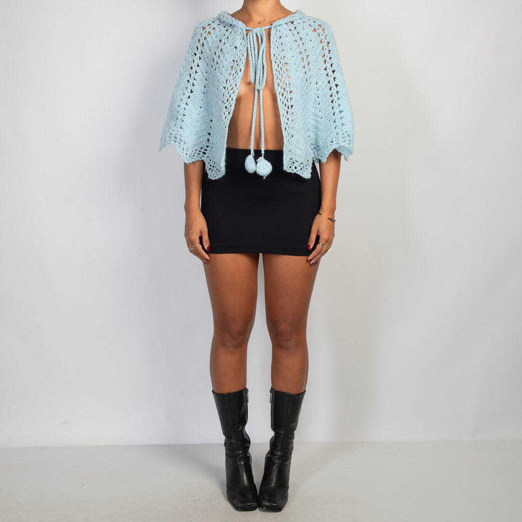 BLUE KNIT PONCHO CAPE