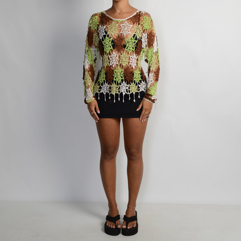 GREEN FLORAL CROCHET TOP