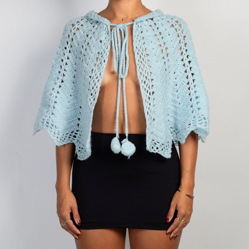 BLUE KNIT PONCHO CAPE