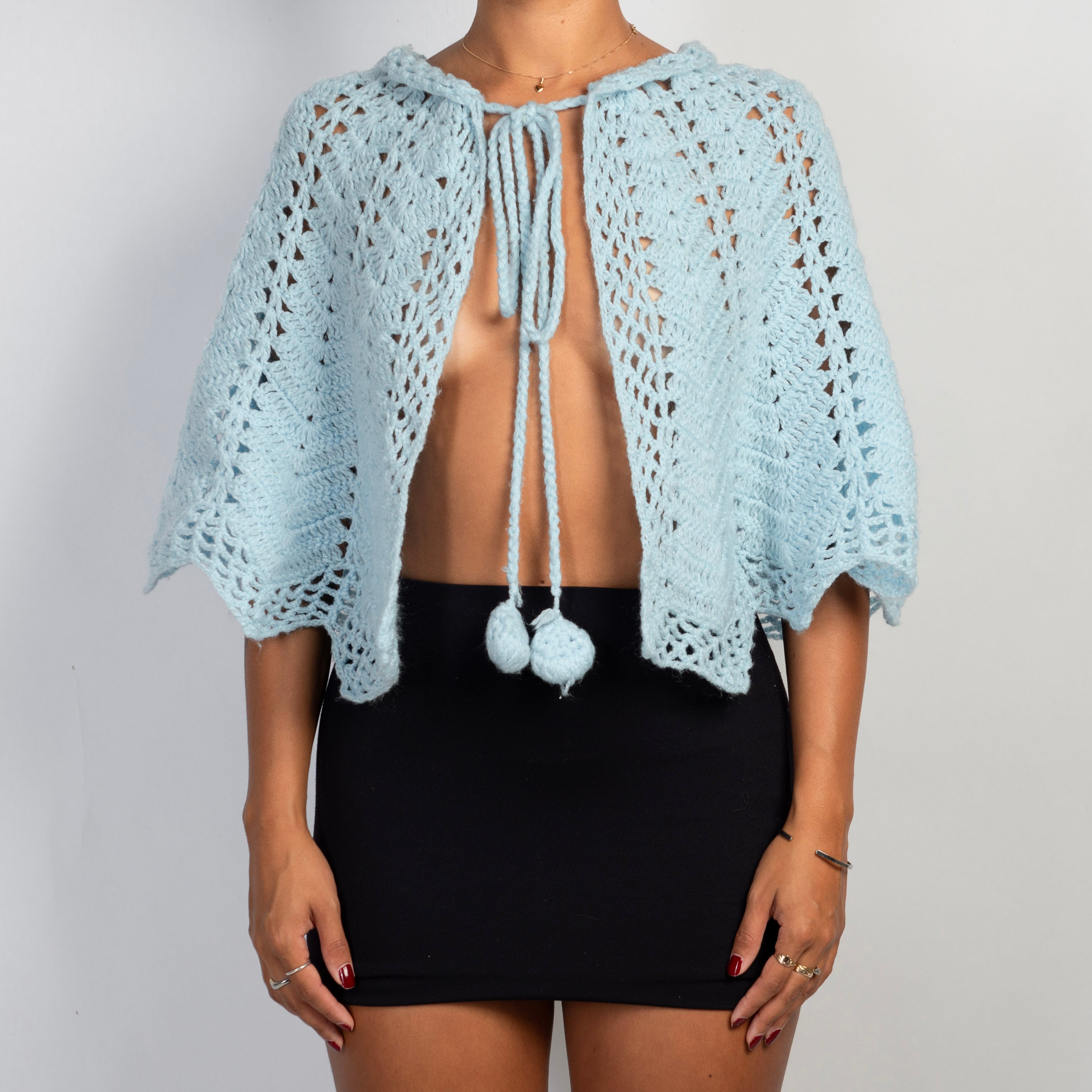 BLUE KNIT PONCHO CAPE