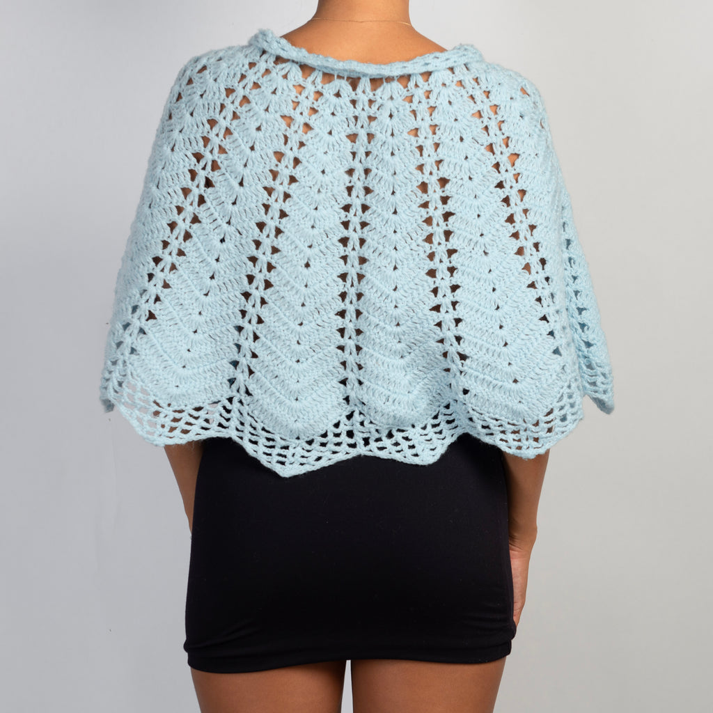 BLUE KNIT PONCHO CAPE