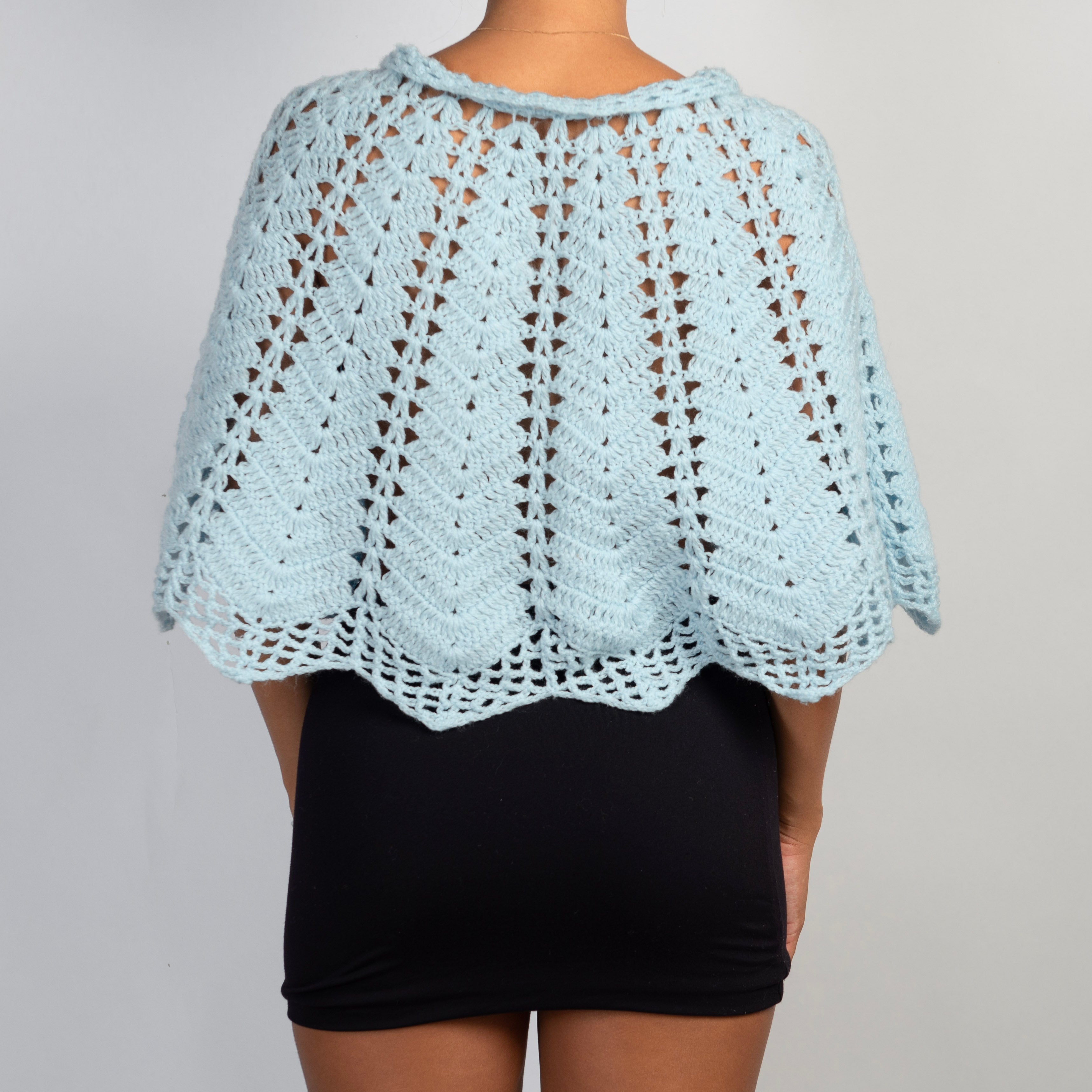 BLUE KNIT PONCHO CAPE