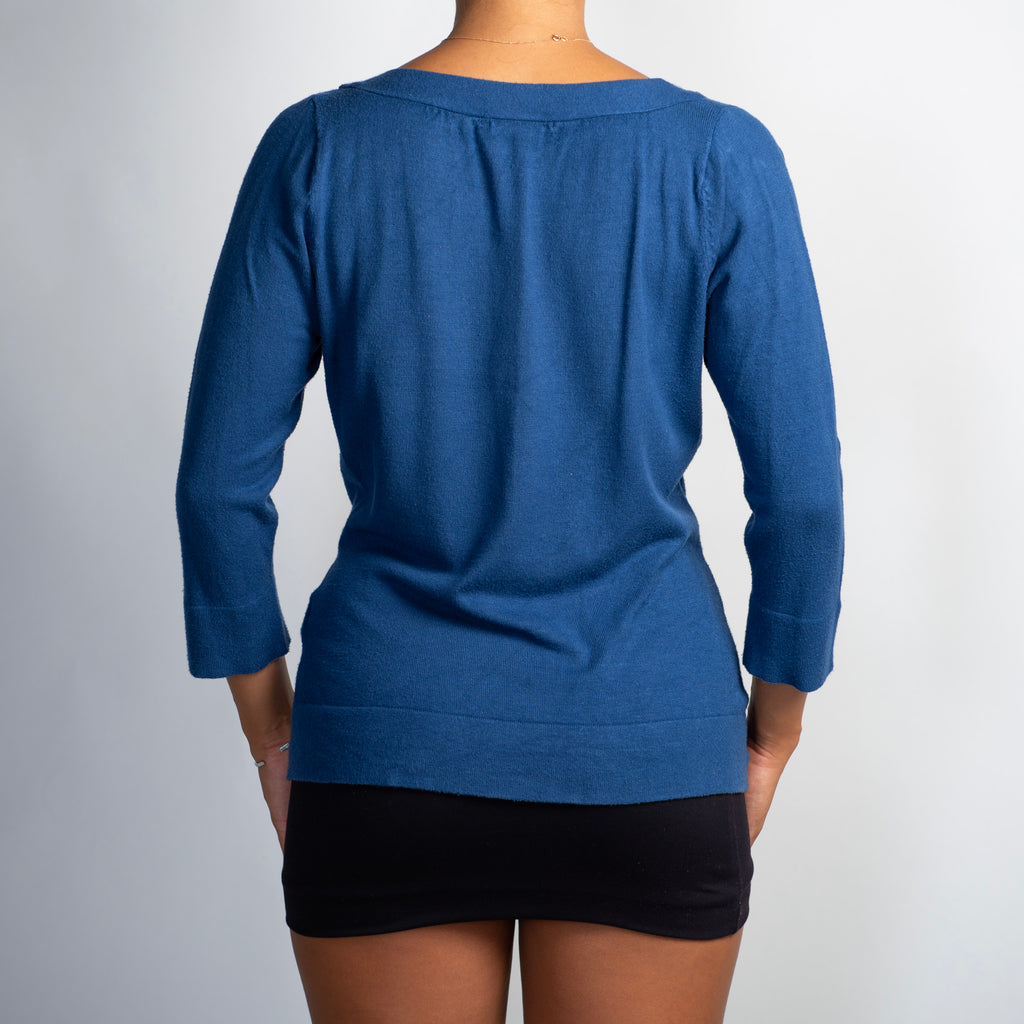 BLUE KNIT 3/4 SLEEVE TOP