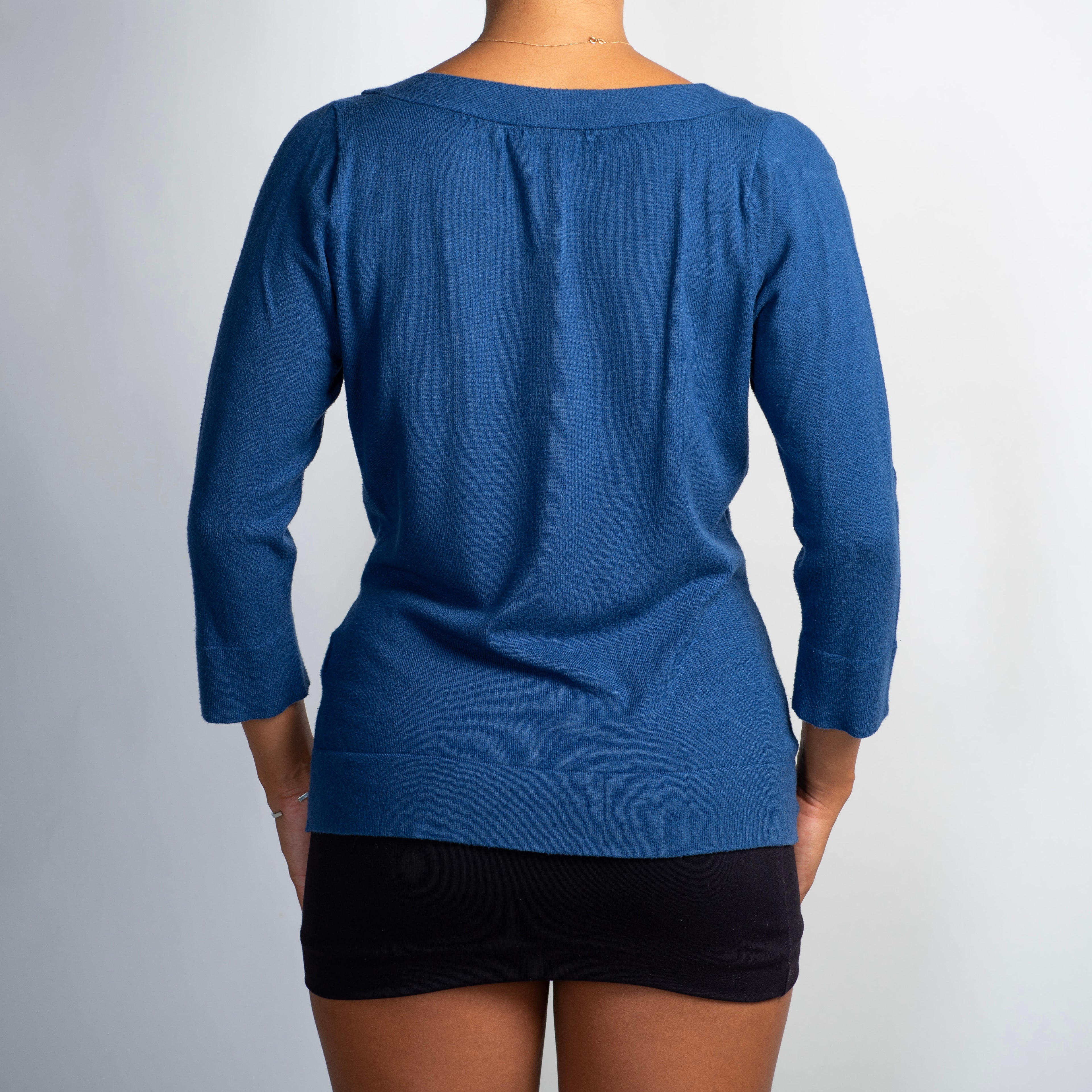 BLUE KNIT 3/4 SLEEVE TOP