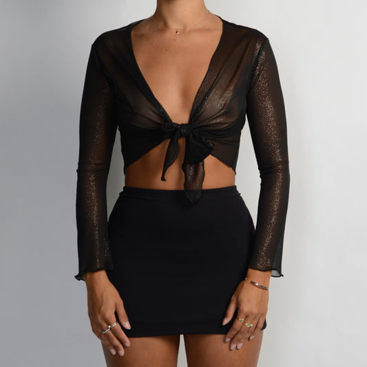 BLACK METALLIC WRAP TOP