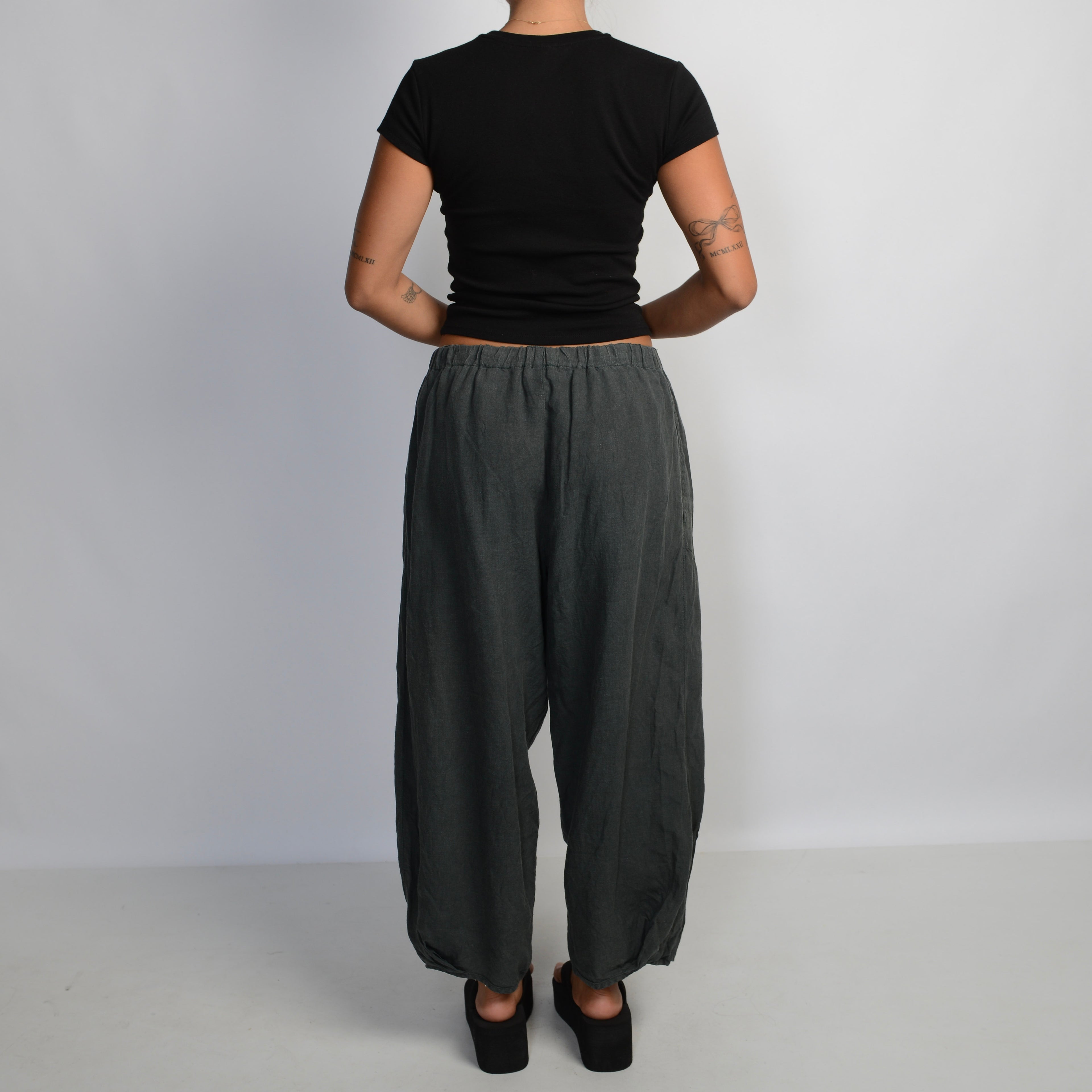 DARK GREEN LINEN PANTS