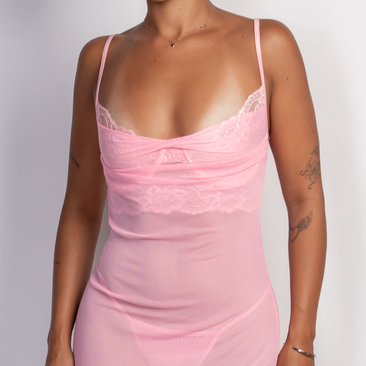PINK MESH ASYMMETRIC DRESS