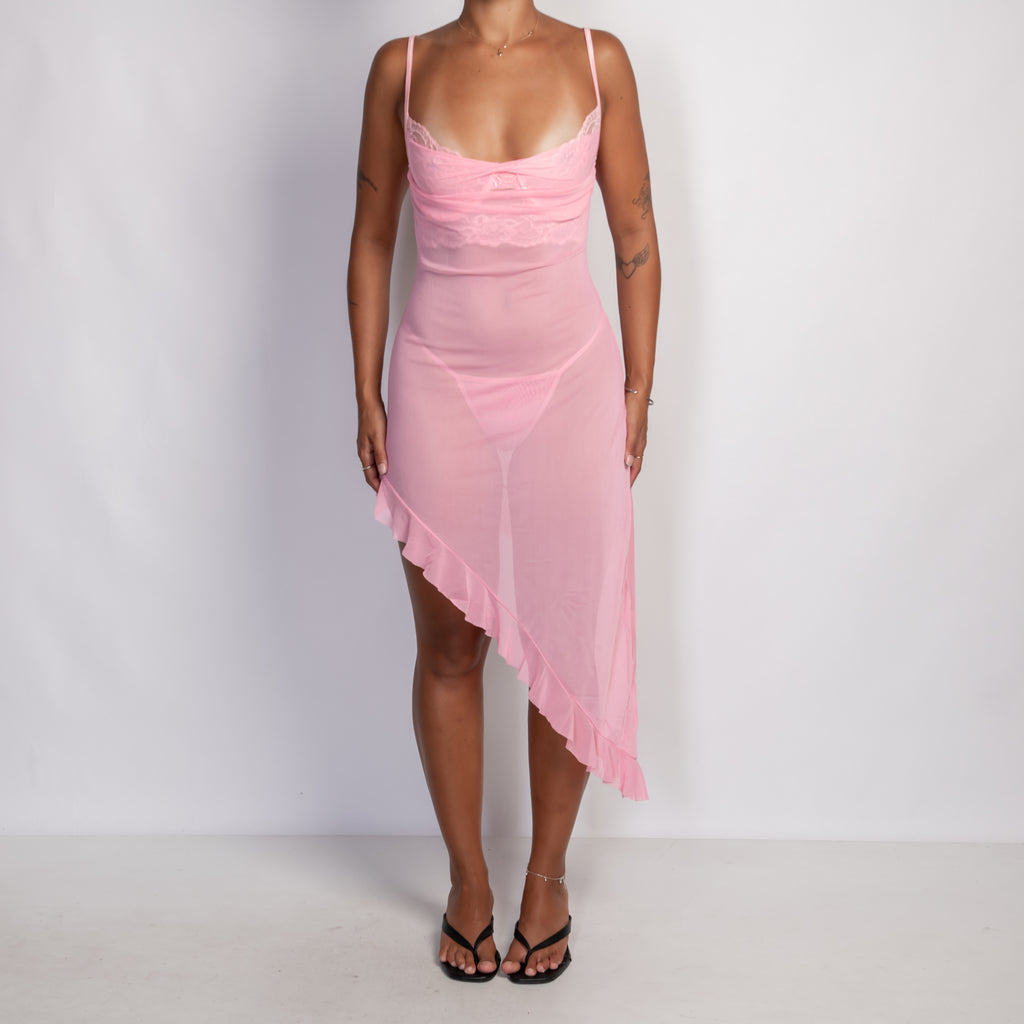 PINK MESH ASYMMETRIC DRESS
