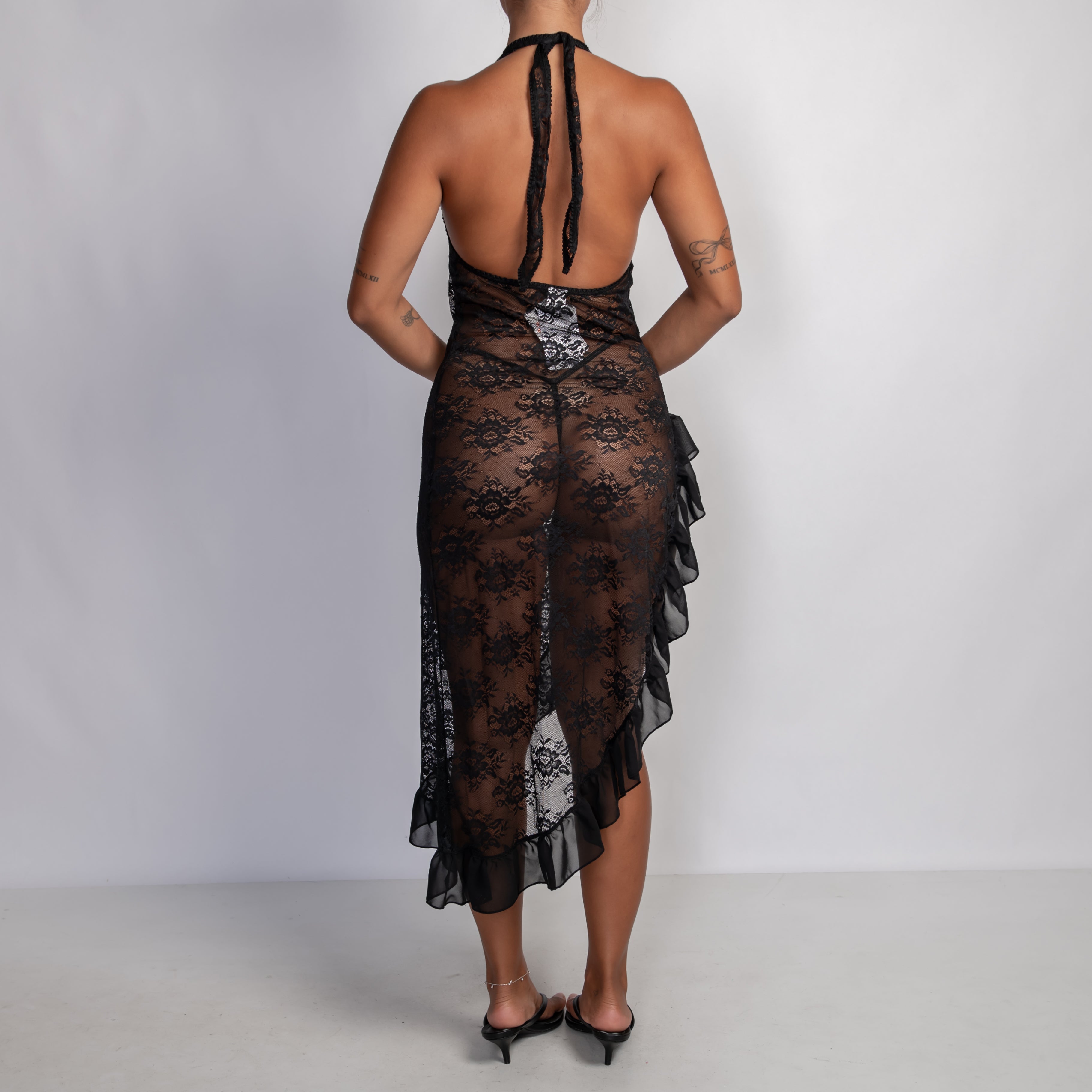 BLACK LACE ASYMMETRIC DRESS