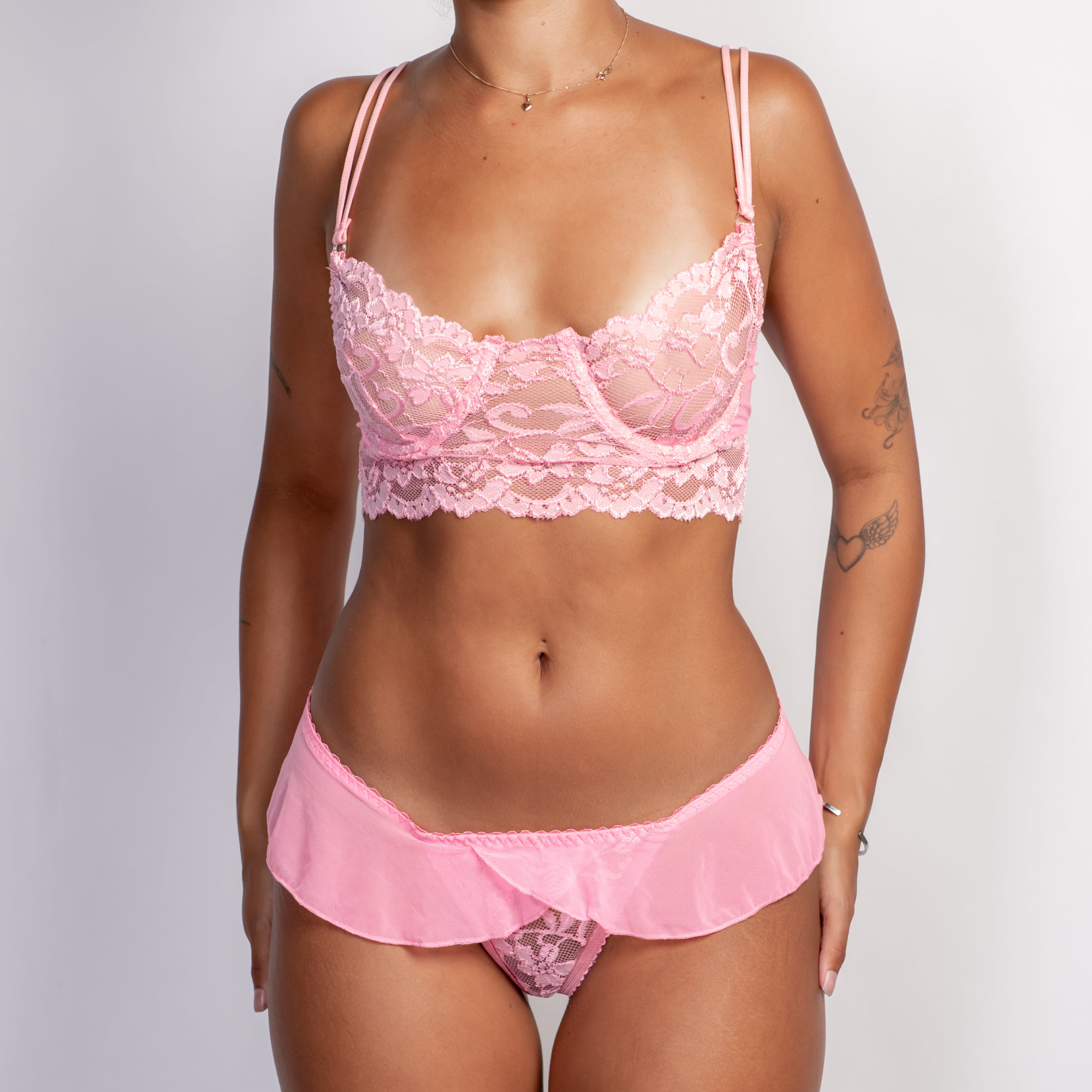 PINK LACE BRA + BRIEF SET