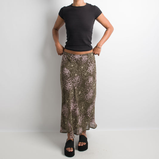 KHAKI FLORAL SKIRT